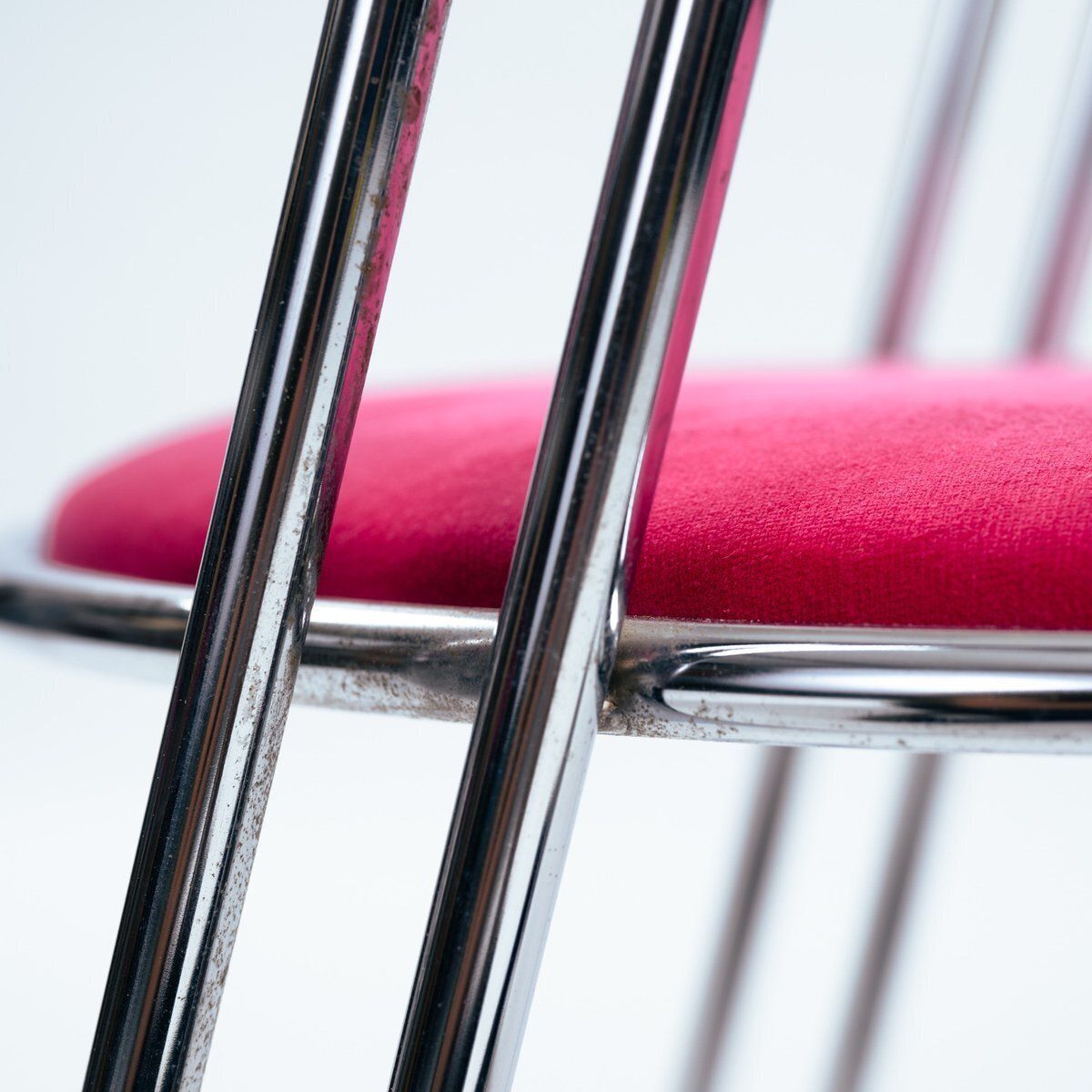 photo for sale Vintage Chrome Dining Chairs With Pink Velvet Seats, Italy, 1970s, Set Of 4