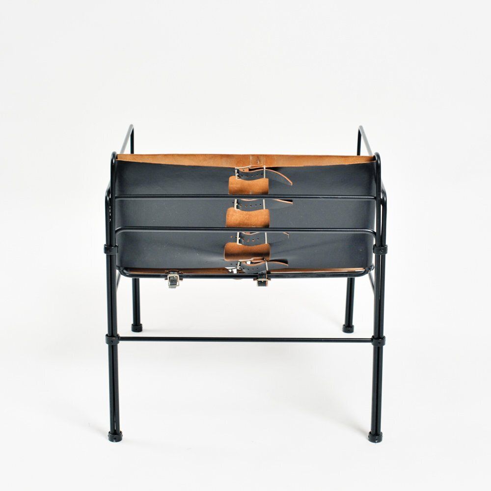 photo furniture Dutch Modernist Black Leather And Steel Bar Lounge Set By Jan Van Opzeeland, Netherlands, 1980s, Set Of 3