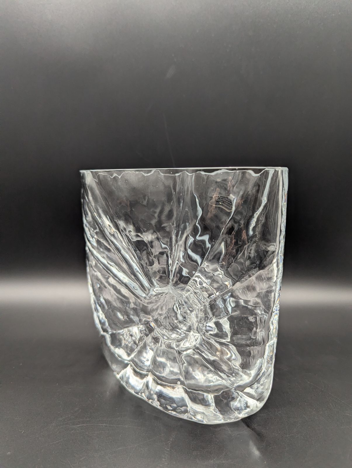 Swedish Sea ‘Sunburst’ Glass Vase By Rune Strand (C. 1960s–70s), Clear Sculptural Form photo vinterior