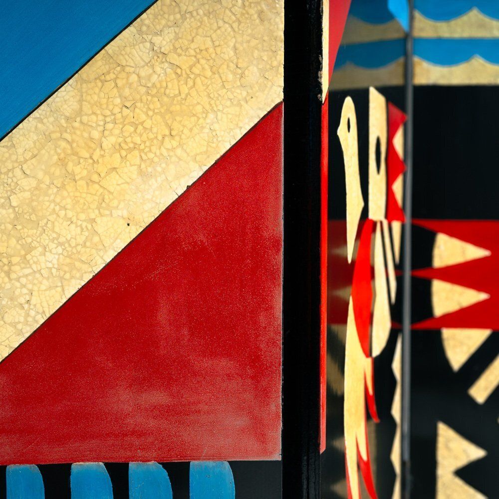 17302.0 Art Paravent Room Divider With Birds And Geometric Patterns, 1970s photo