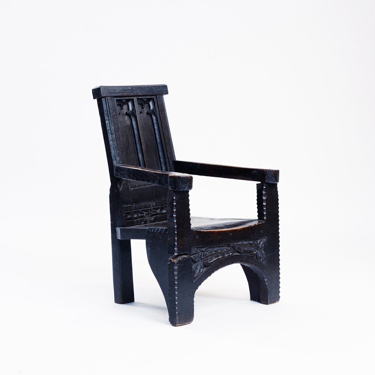 Late Medieval Walnut Sculptural Armchair With Floral Carvings, United Kingdom, 1600s photo furniture