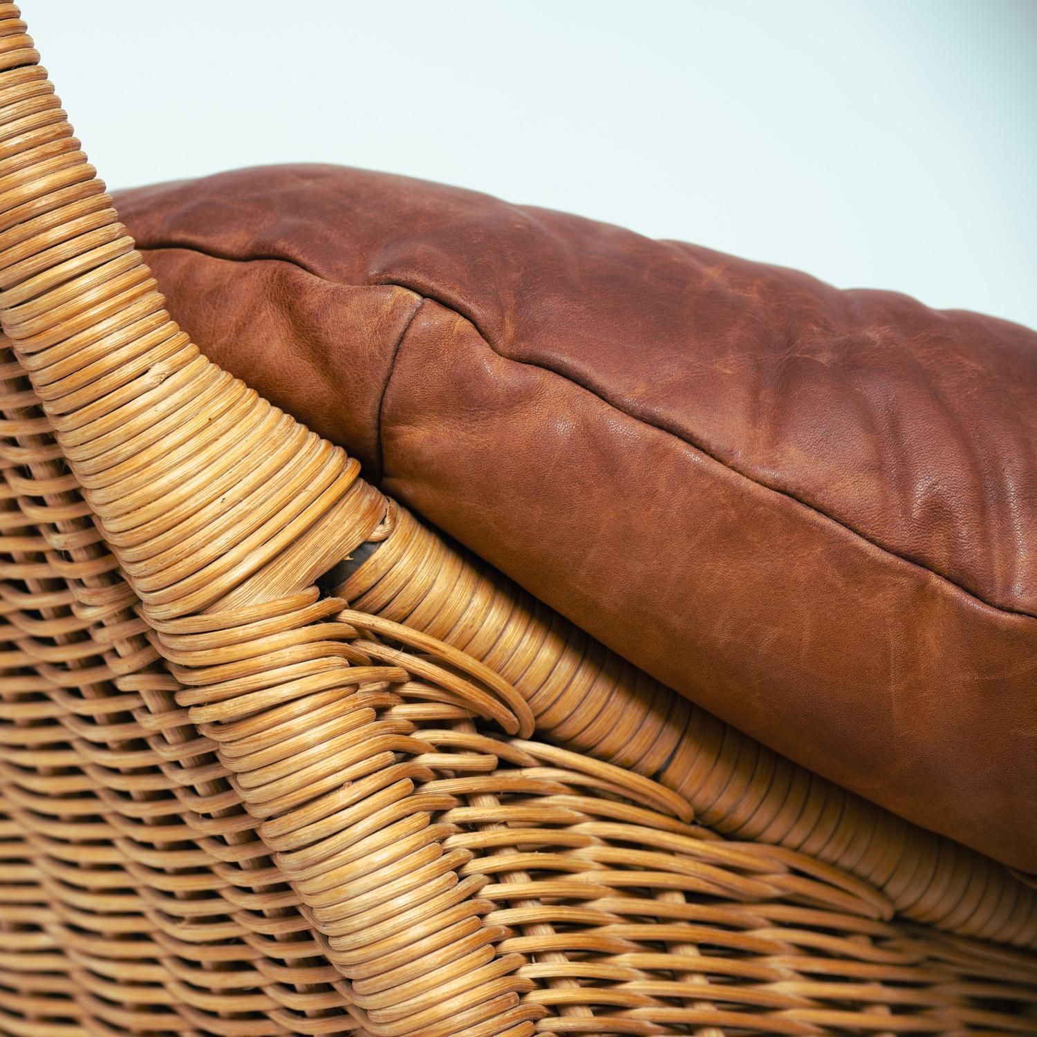 Gerard Van Den Berg Rattan Leather Double Sofa For Montis, The Netherlands 1970s photo buy