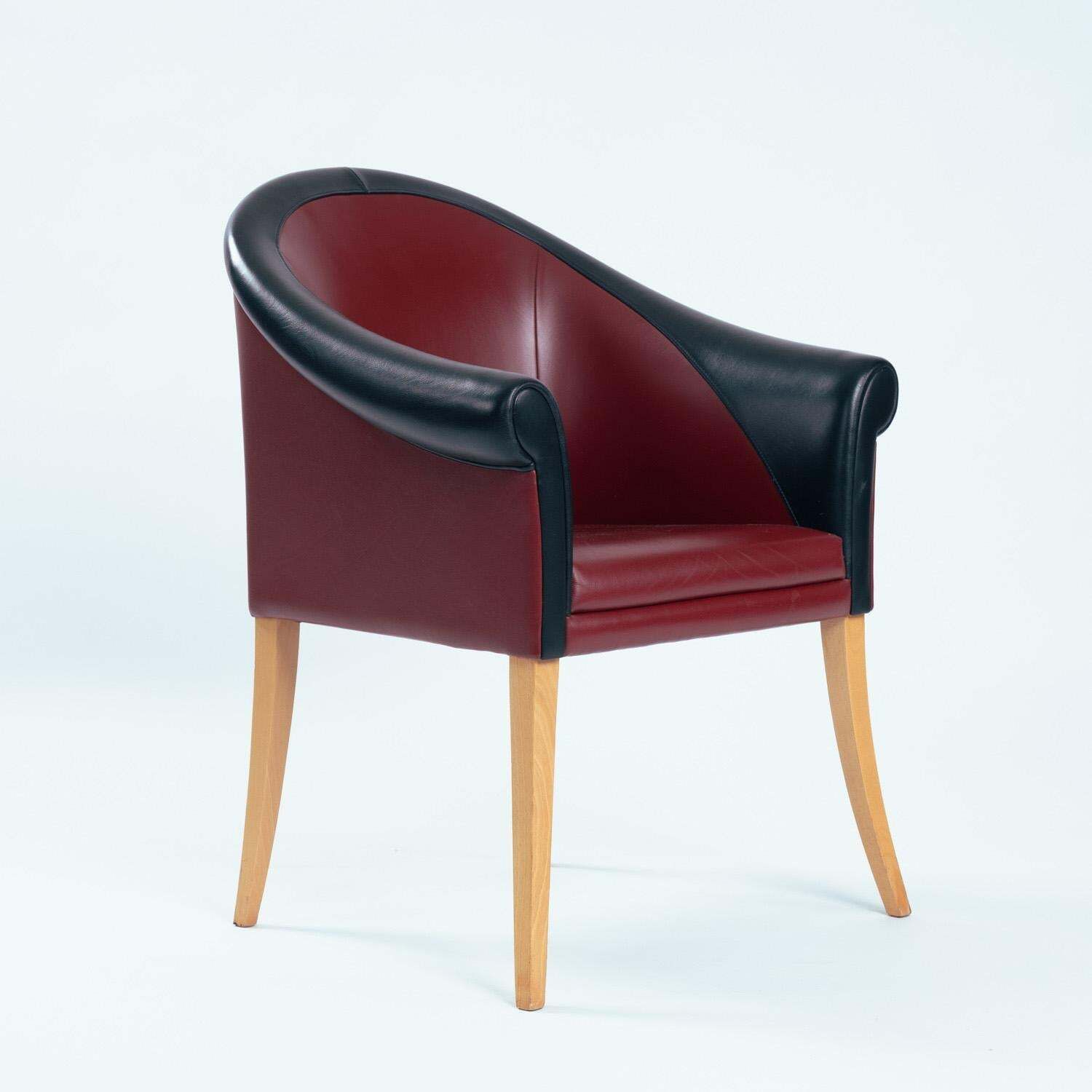 Leather Beech Wood Red Black Sinan Armchairs Designed By Poltrona Frau, Set Of 4 photo Furniture