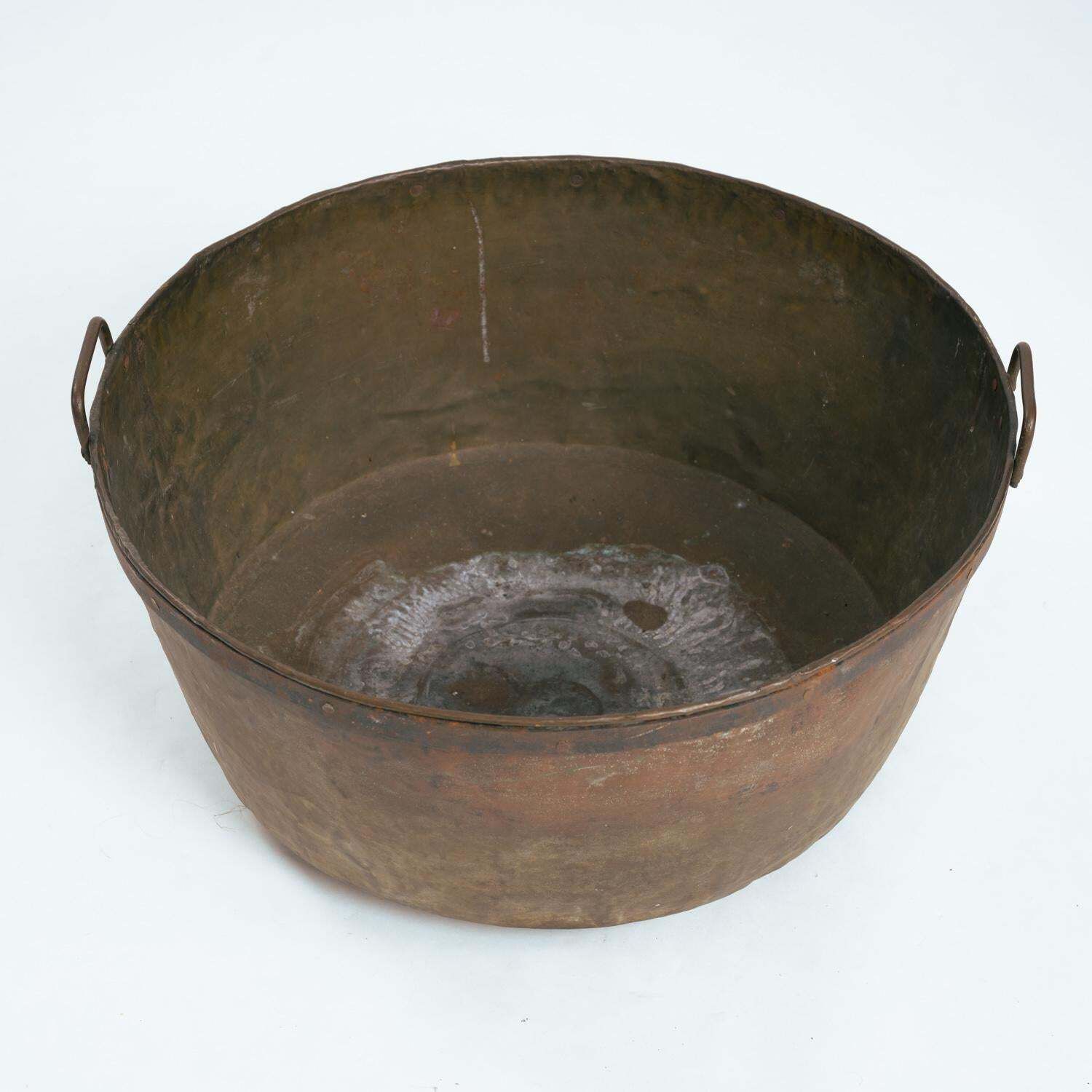 photo for sale Large Brass And Wrought Iron Nailed Log Bucket Pot Bin, 1800/1900s