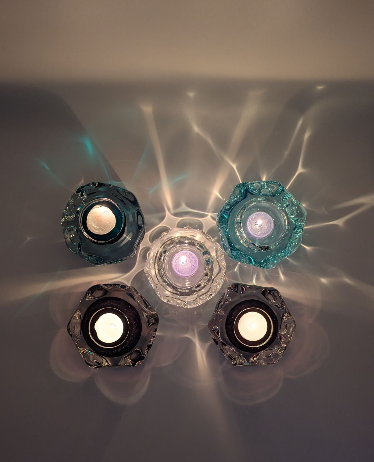 Set Of Five Liskeard Glassworks Tealight Holders By Harry Dyer, England, 1970s