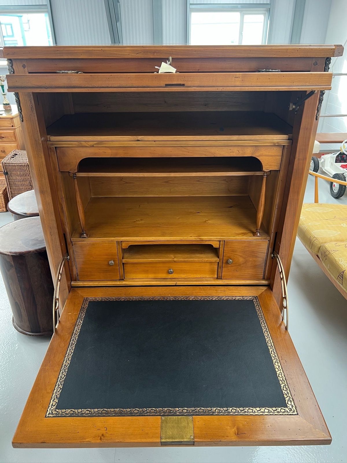 French Style Hardwood Drop Flat Writing Bureau With 3 Drawers photo 475.0