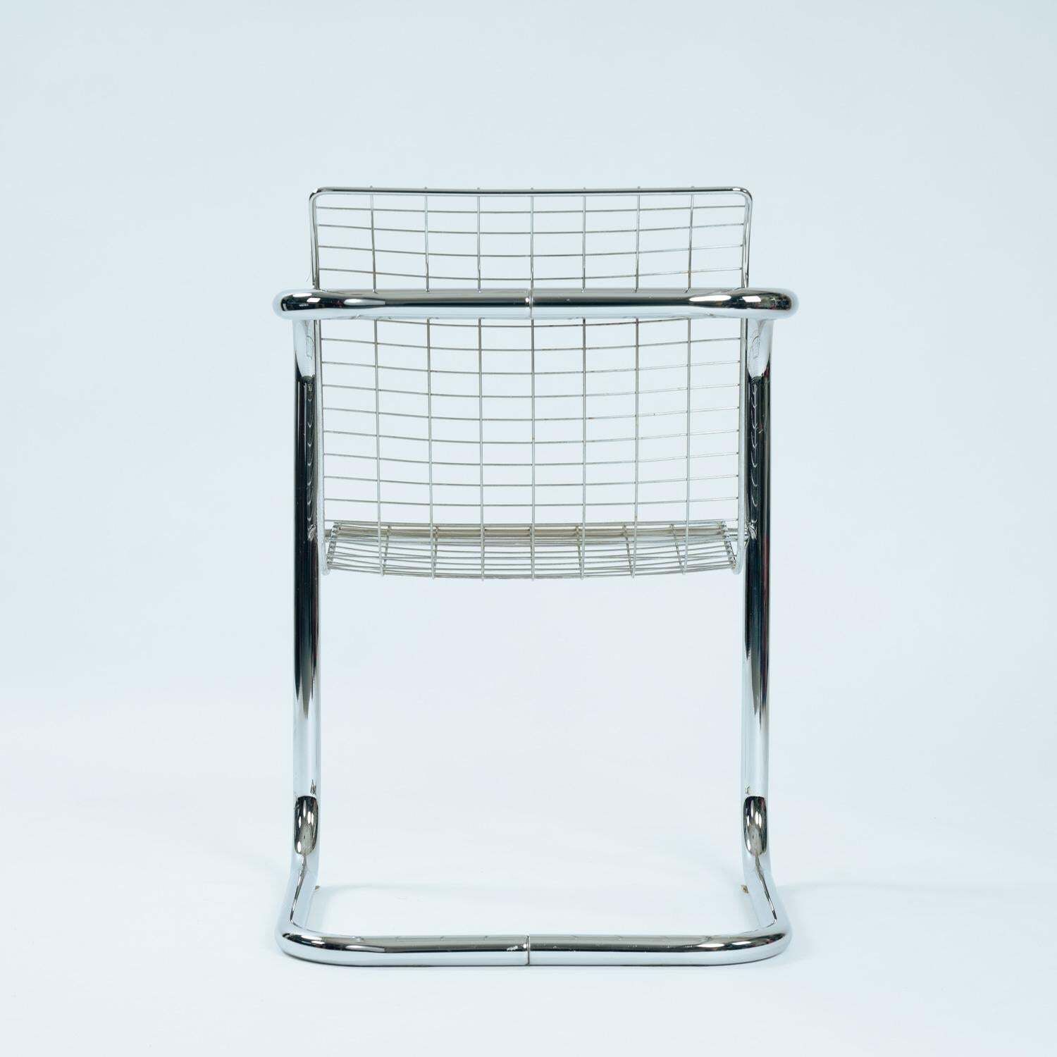 Set Of 4 Vintage Italian Wire Chairs, Chrome & Metallic Thread, 1974 photo for sale