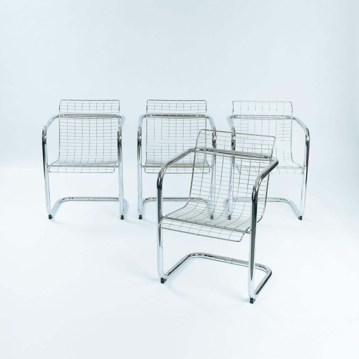 Set Of 4 Vintage Italian Wire Chairs, Chrome & Metallic Thread, 1974 photo Furniture