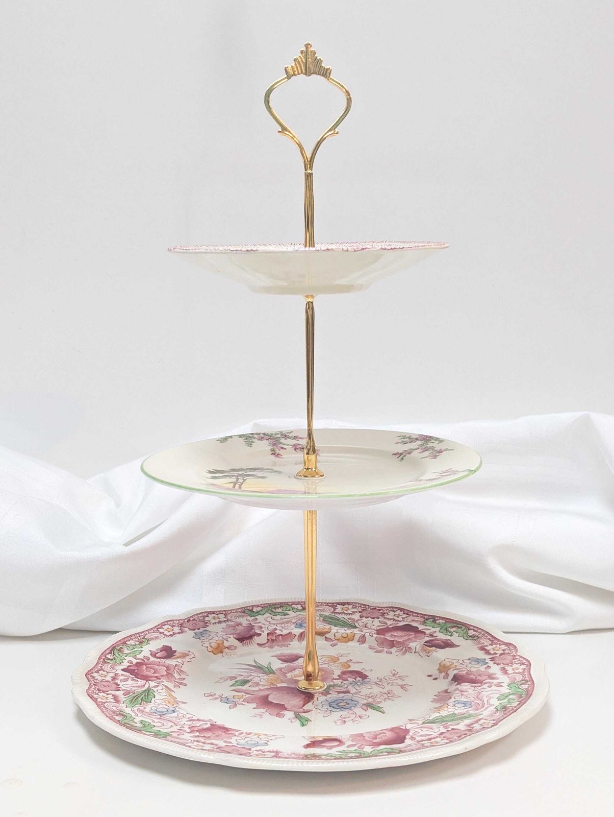 Beautiful Elegant Vintage 3 Tier Cake Stand. Bone China, Bridgerton Style. Made In England photo furniture