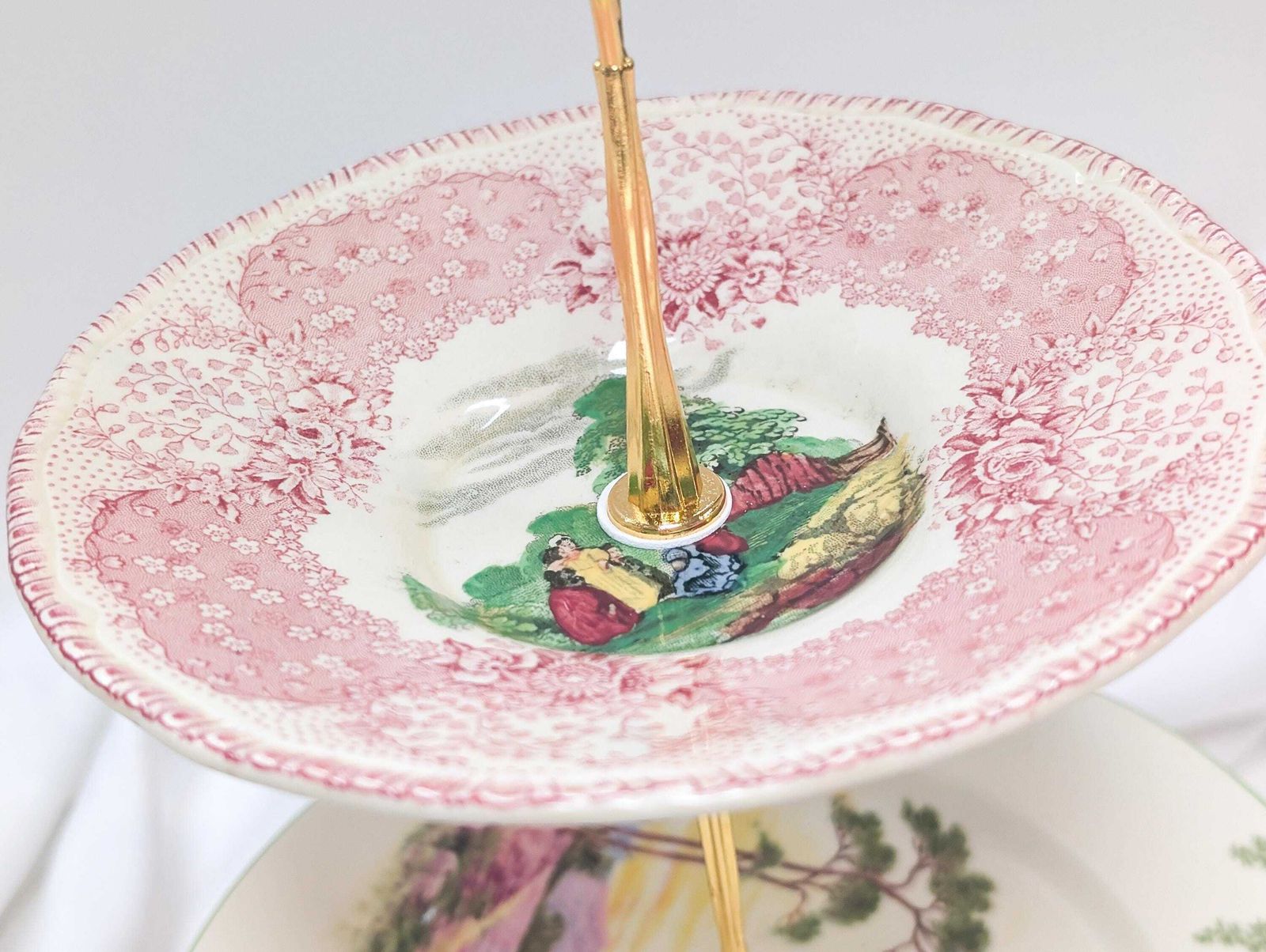 photo furniture Beautiful Elegant Vintage 3 Tier Cake Stand. Bone China, Bridgerton Style. Made In England