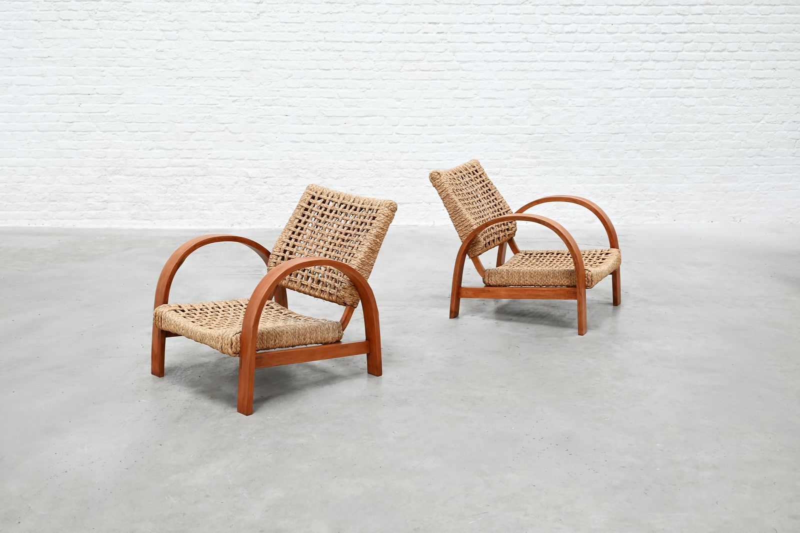 Rope Easy Chairs Attributed To Adrien Audoux & Frida Minet, Art Deco 1940's photo furniture