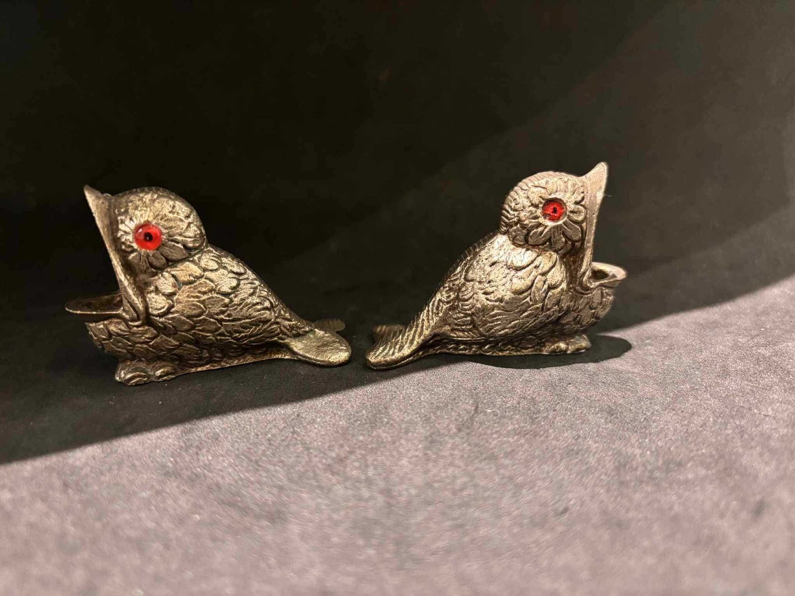 photo furniture Antique Victorian Brass Bird Match Holders | Red Glass Eyes, English Metalware