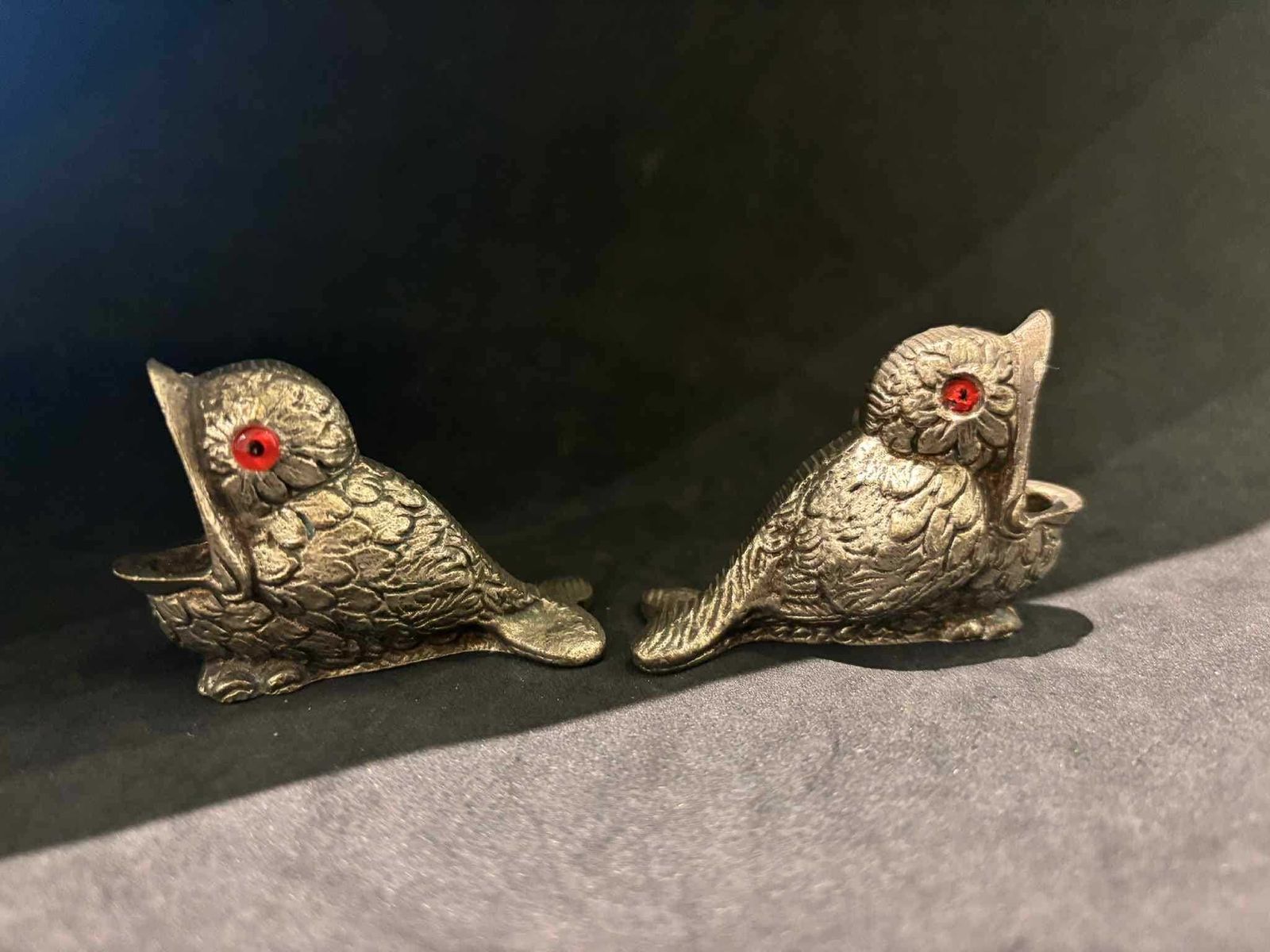 photo for sale Antique Victorian Brass Bird Match Holders | Red Glass Eyes, English Metalware