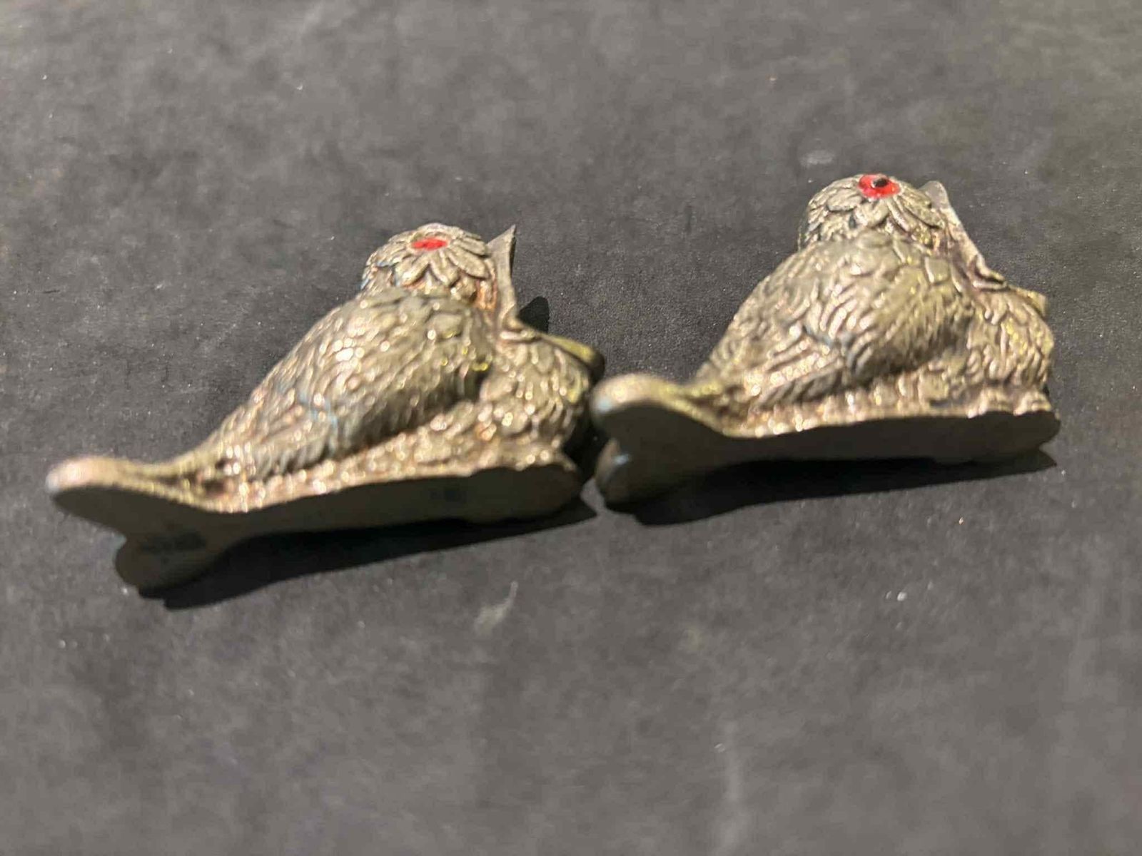 183.0 Antieke Victoriaanse Messing Vogel Luciferhouders | Rode Glazen Ogen, Engels Metaalwerk photo