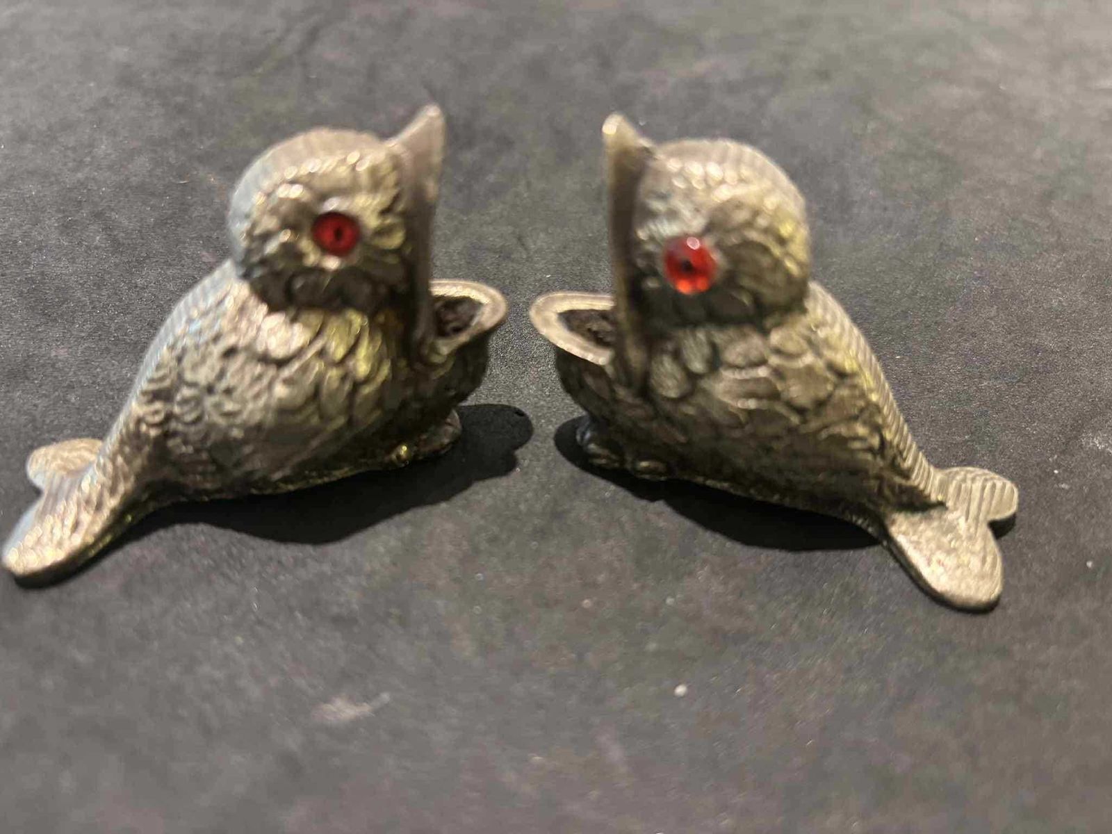 photo buy Antique Victorian Brass Bird Match Holders | Red Glass Eyes, English Metalware