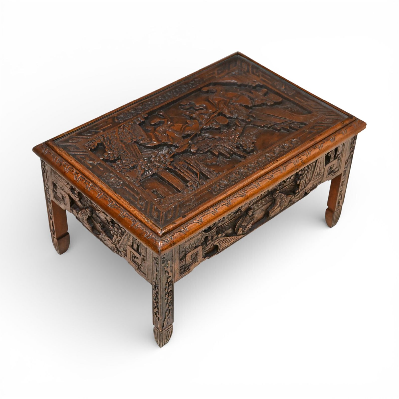 Small Chinese Coffee Table Carvings Inset Glass Top Carvings photo Furniture