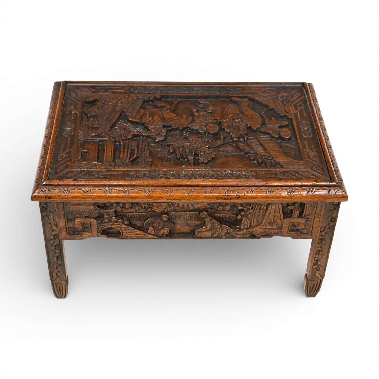 Small Chinese Coffee Table Carvings Inset Glass Top Carvings photo 687.0