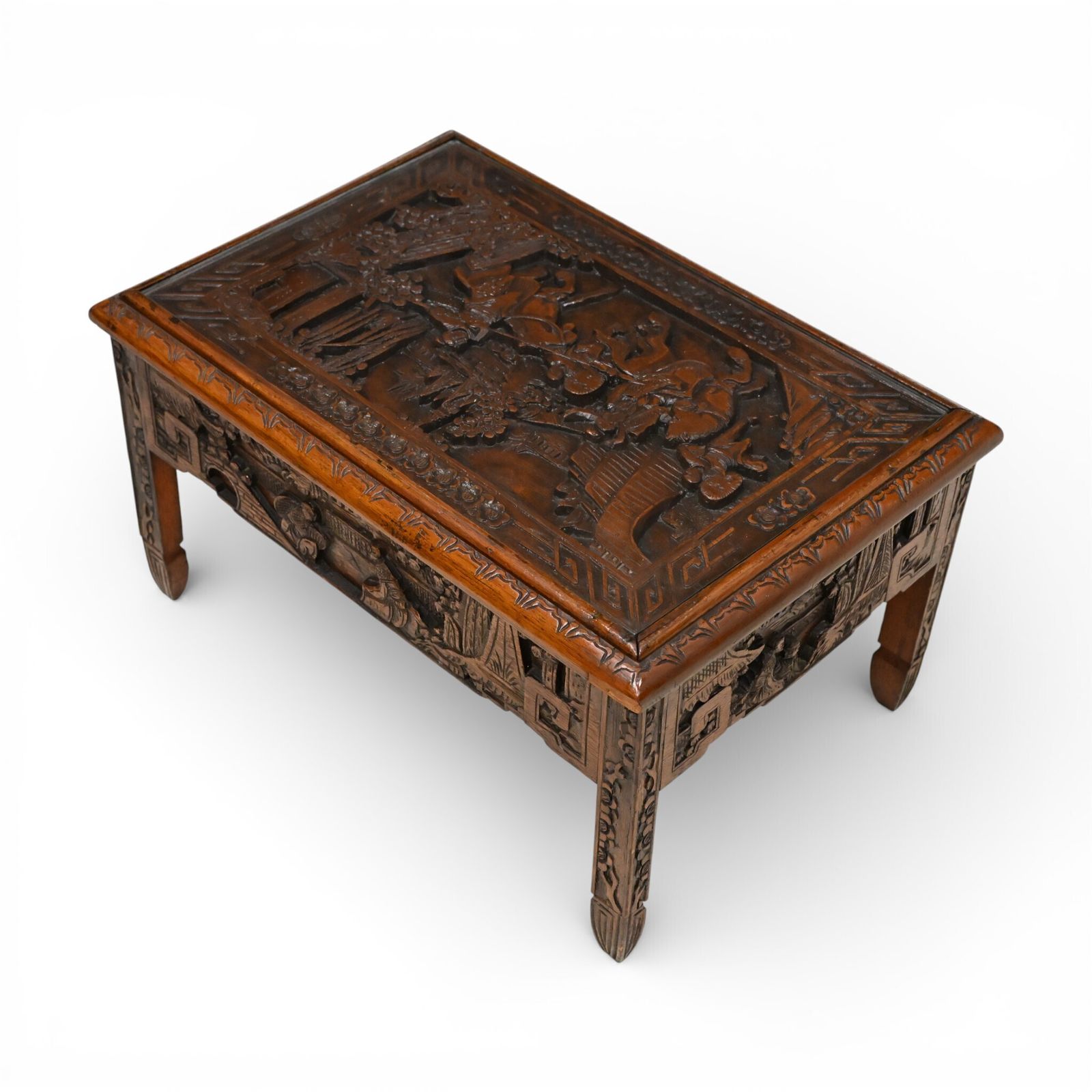 Small Chinese Coffee Table Carvings Inset Glass Top Carvings photo vinterior