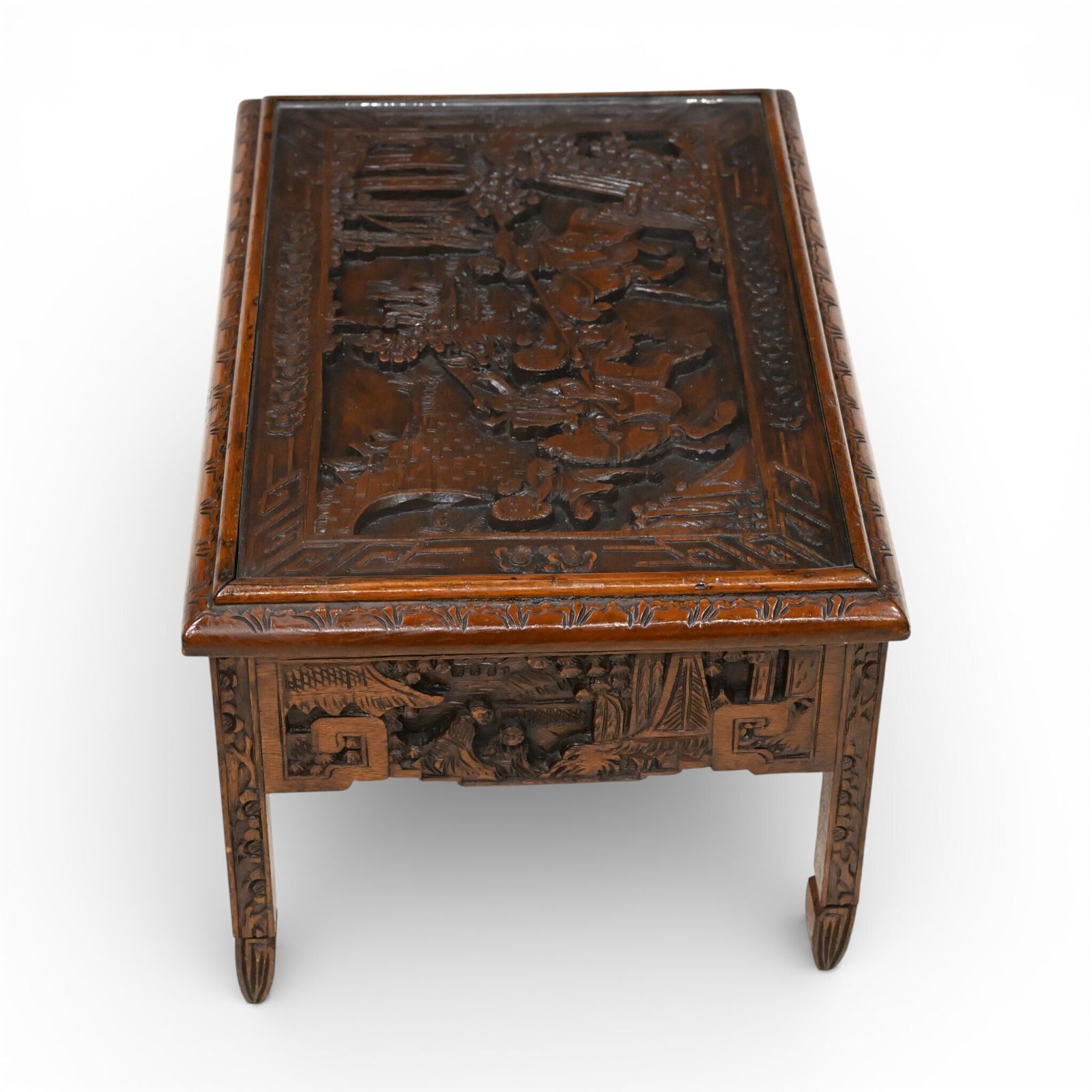 Small Chinese Coffee Table Carvings Inset Glass Top Carvings photo buy