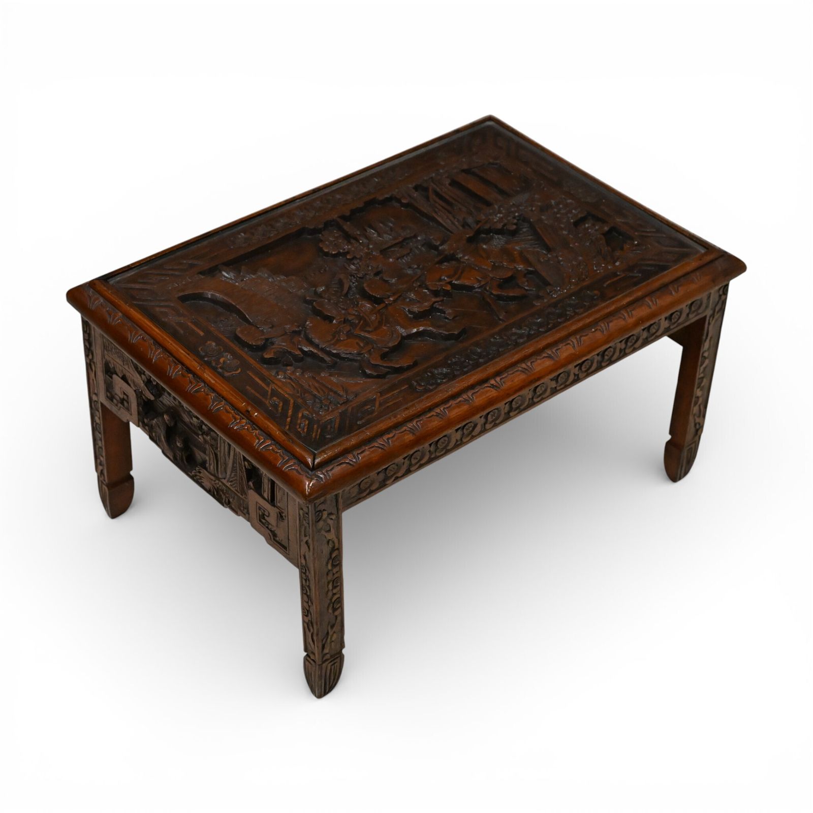 Small Chinese Coffee Table Carvings Inset Glass Top Carvings photo vintage