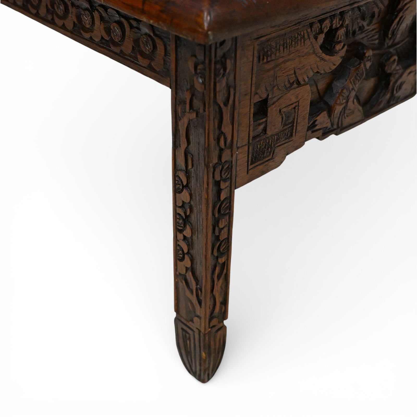 photo for sale Small Chinese Coffee Table Carvings Inset Glass Top Carvings
