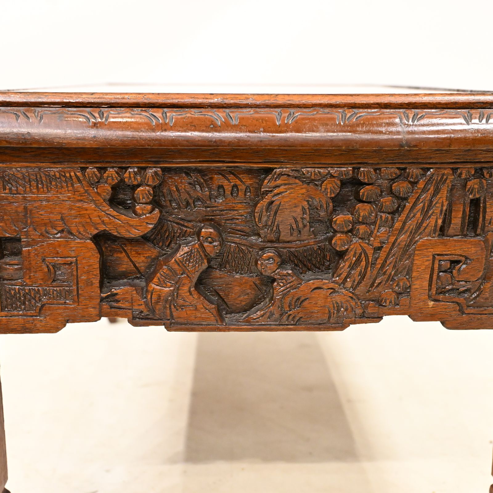 Furniture Small Chinese Coffee Table Carvings Inset Glass Top Carvings photo