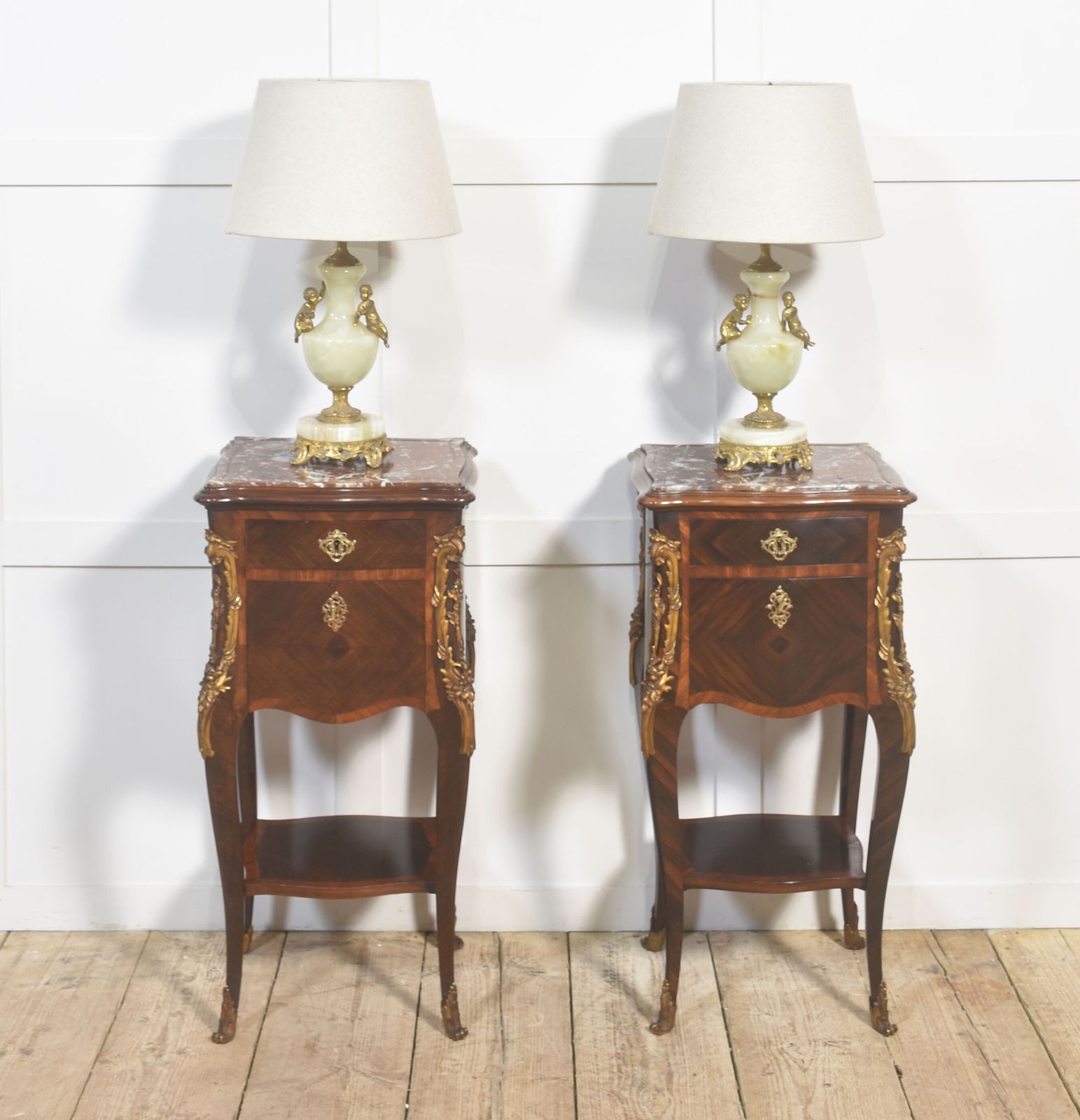 Pair Of Louis XV–Style Marble Top Bedside Cabinets photo buy
