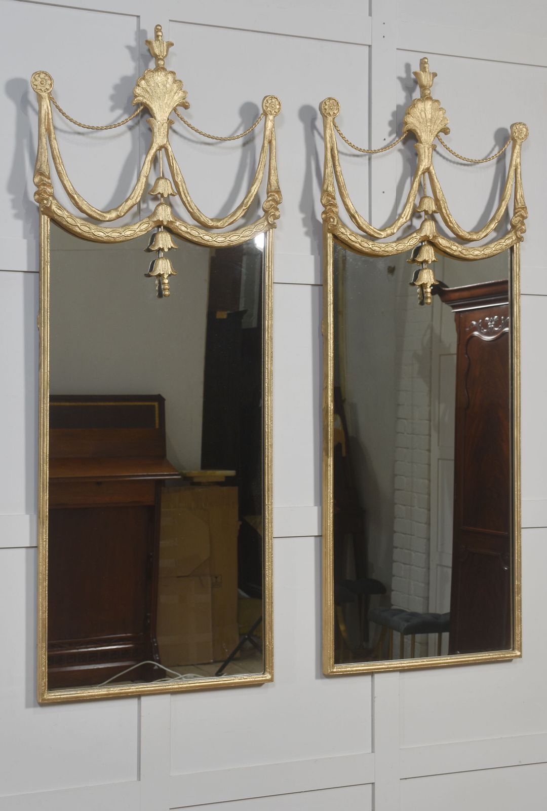 Pair Of Modern Gilt Painted Metal Mirrors photo Home Decor