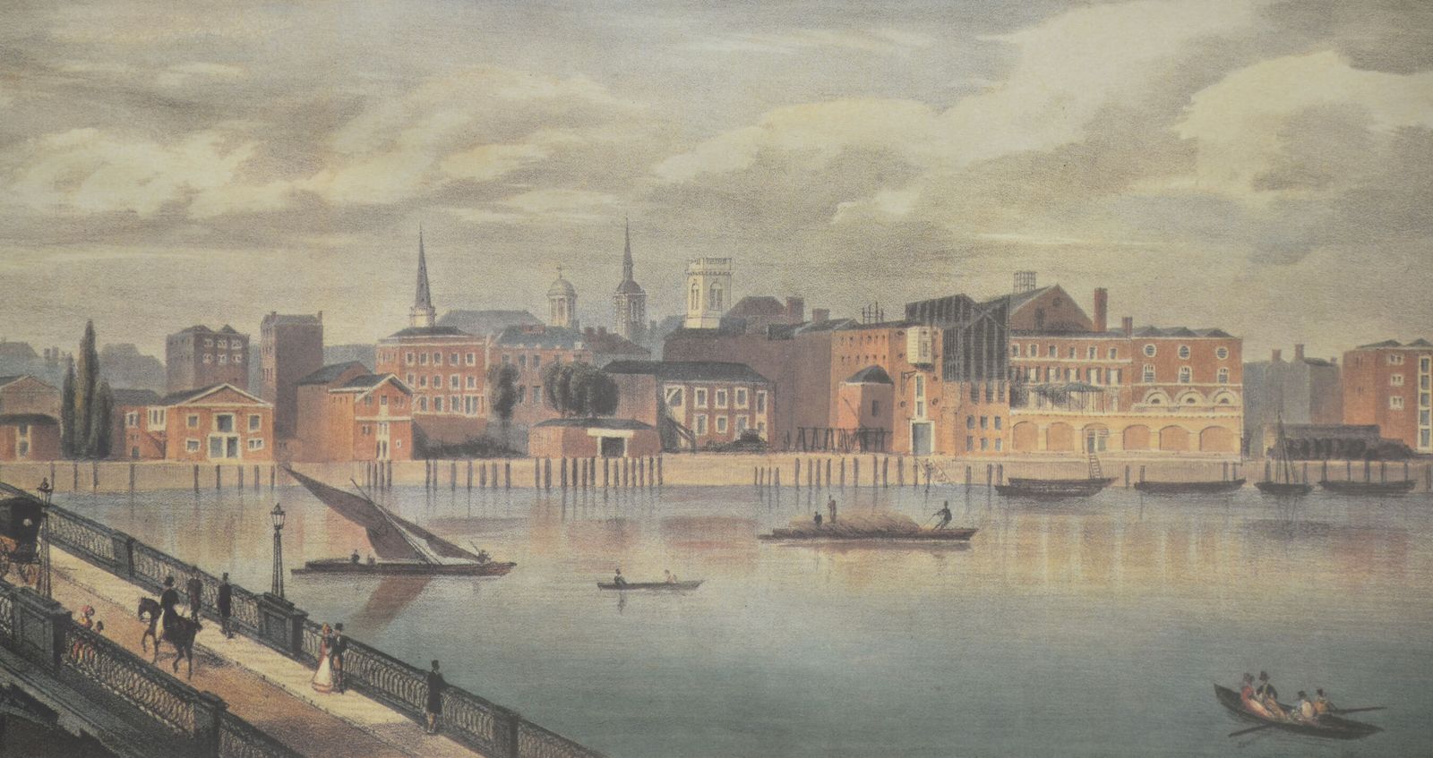 Set Of Six Framed Coloured Prints Of Views Of The River Thames photo for sale