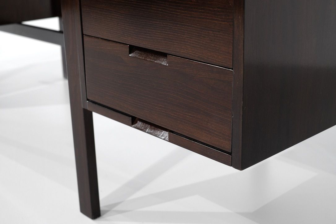 Furniture Desk " Canaan " In Wood And Leather By Marcel Breuer For Gavina, Italy 1950s. photo