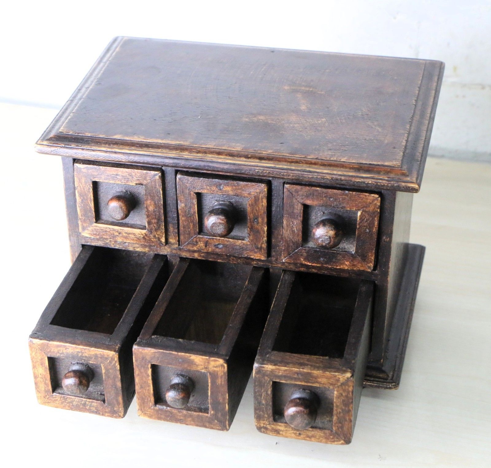 Furniture Vintage Anglo Indian Wooden Drawers Spice Drawers Small Size Heavy Wood photo