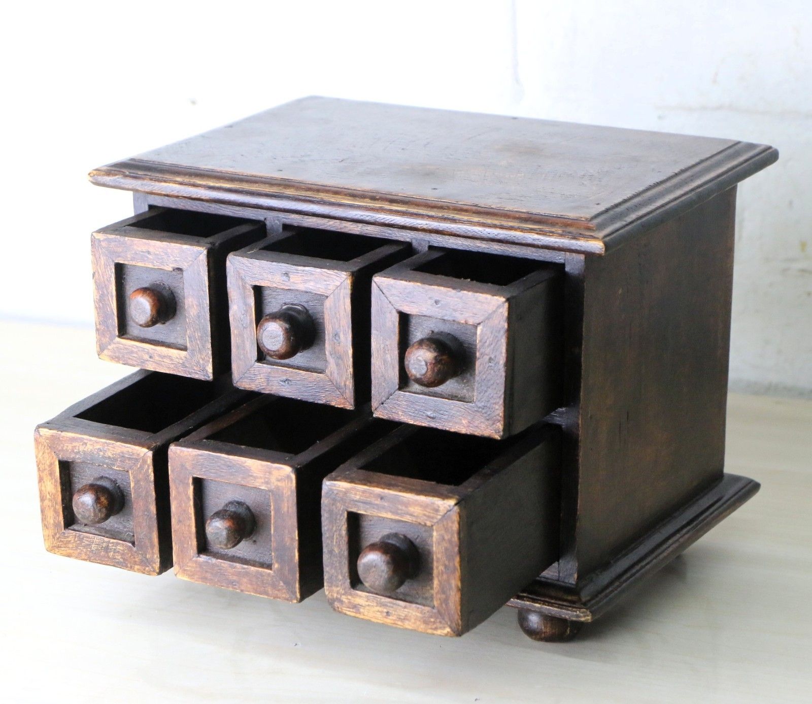 photo vinterior Vintage Anglo Indian Wooden Drawers Spice Drawers Small Size Heavy Wood
