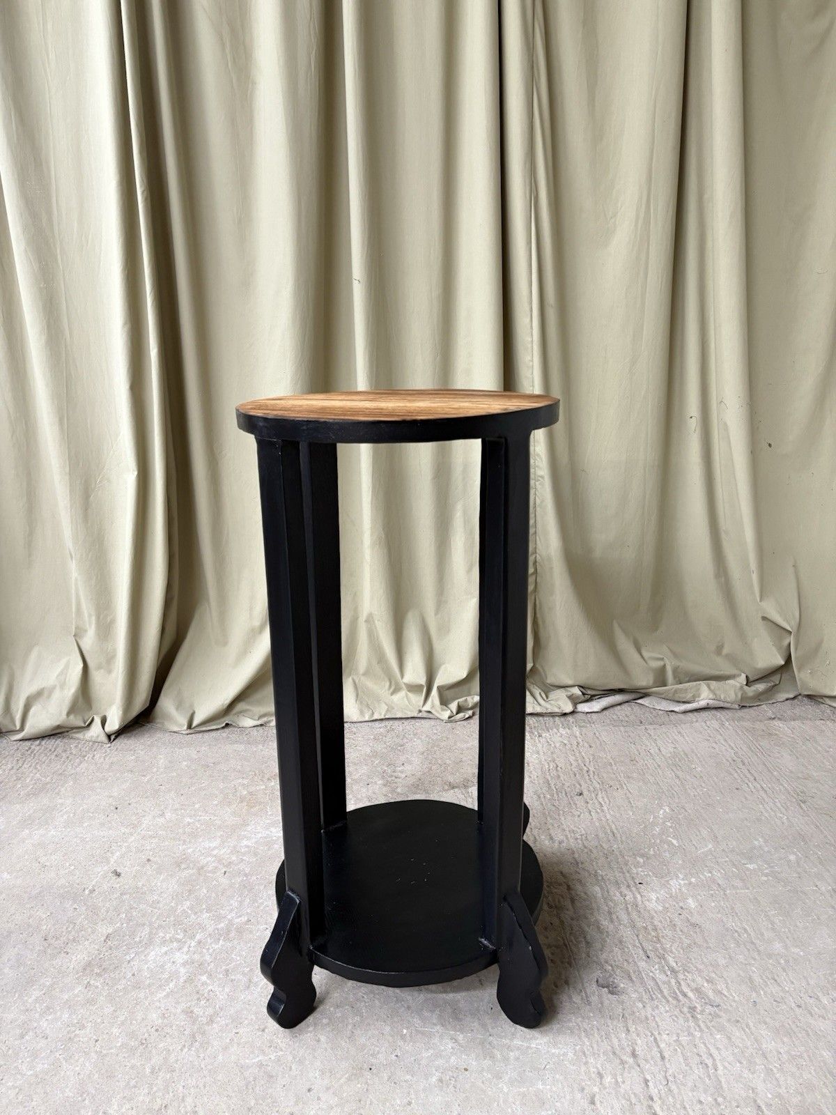 Vtg Antique Painted Black Wooden Plant Side Table Dumbwaiter Pedestal Retro 1040 photo for sale