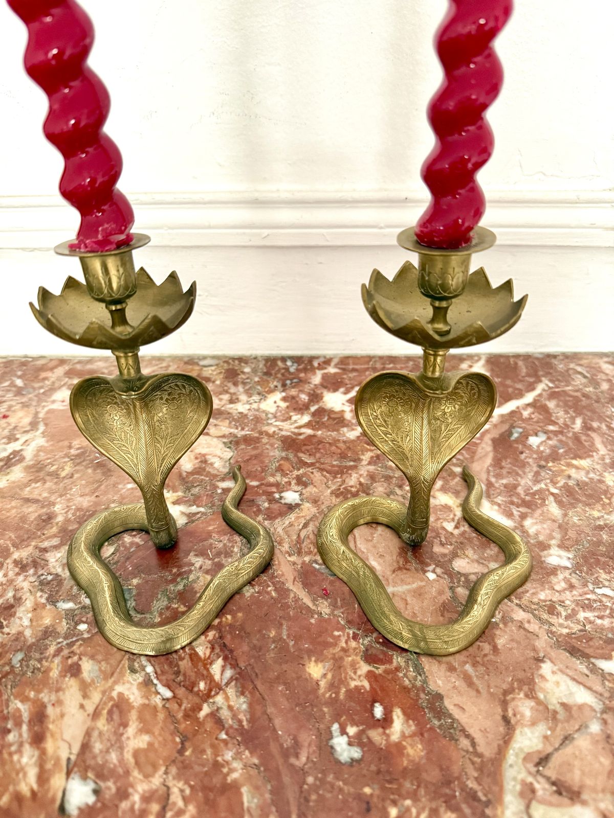 Pair Of 1920s Egyptian Revival Cobra Candleholders photo for sale