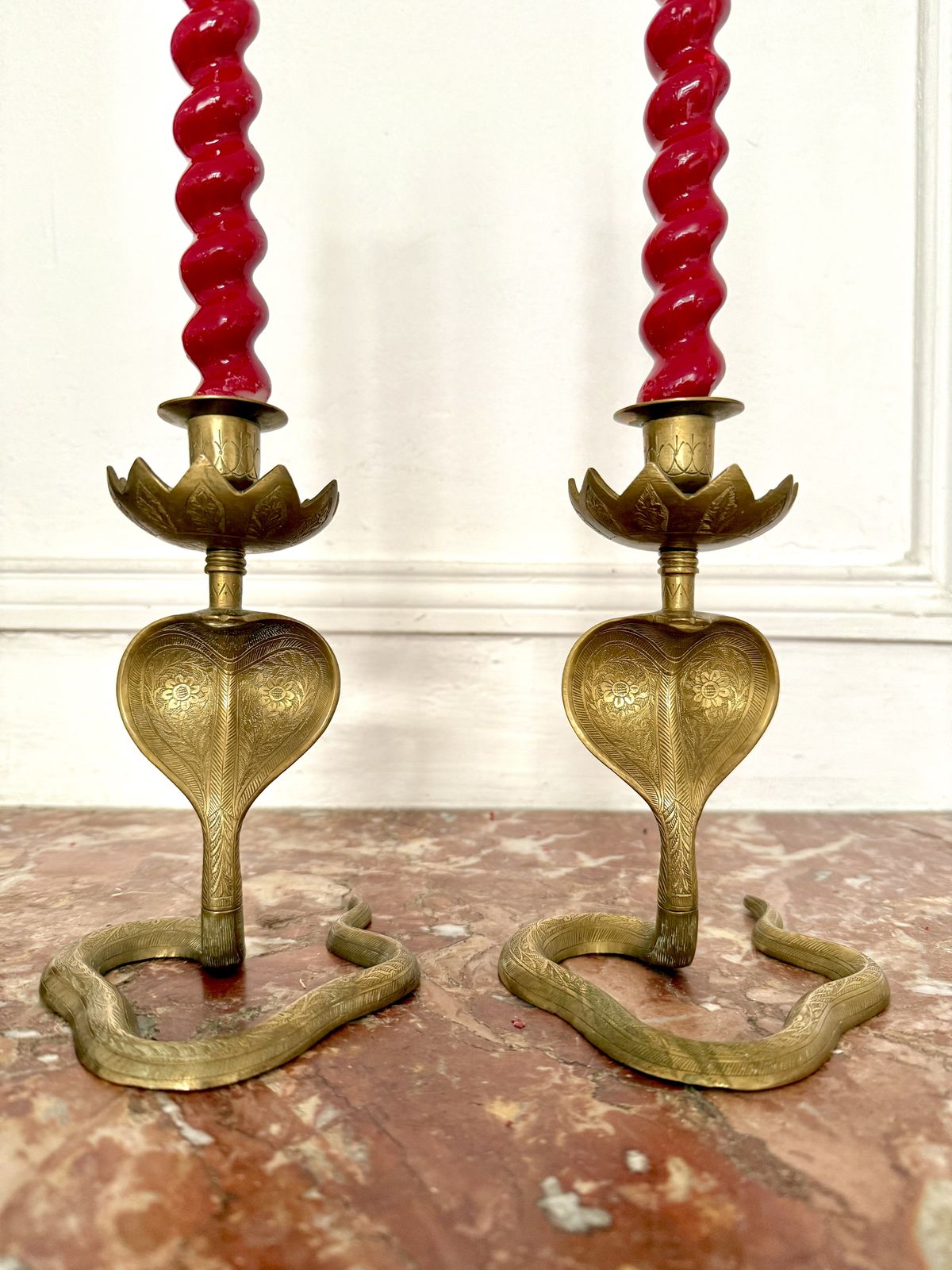 Pair Of 1920s Egyptian Revival Cobra Candleholders photo Home Decor