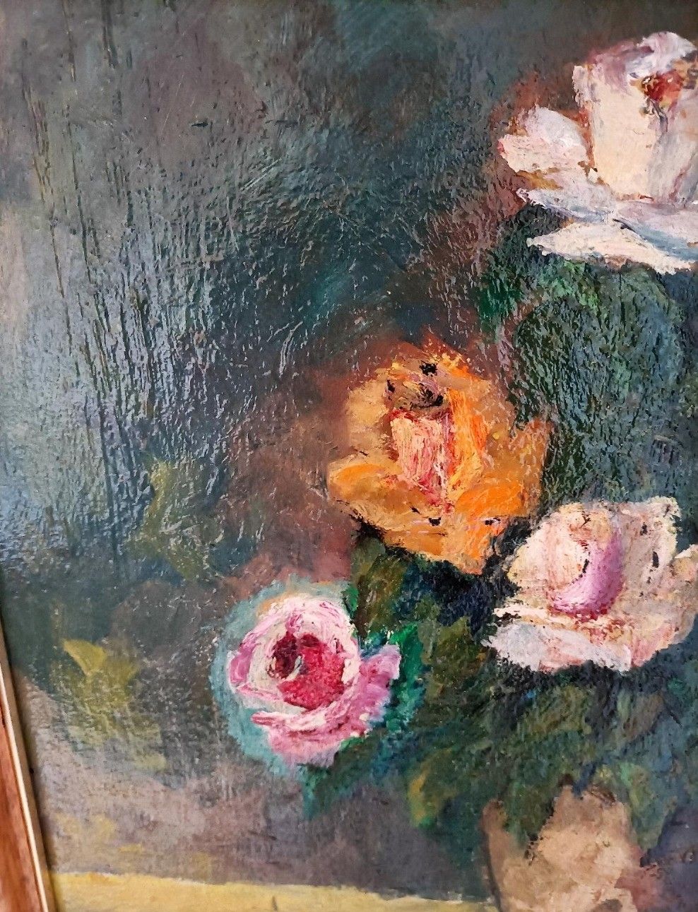 Antique Oil Painting Still Life Bouquet Of Pink Flowers Impressionist 20th Century photo Art
