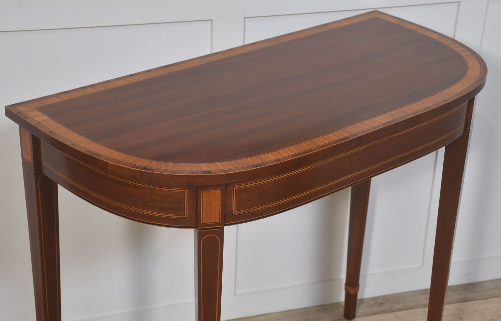 Inlaid Mahogany Console Table With Matching Wall Mirror photo vinterior