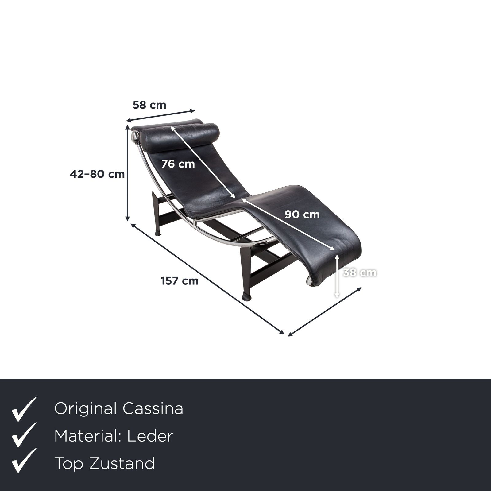 Cassina Le Corbusier Lc 4 Leather Chaise Lounge Black Bauhaus photo furniture