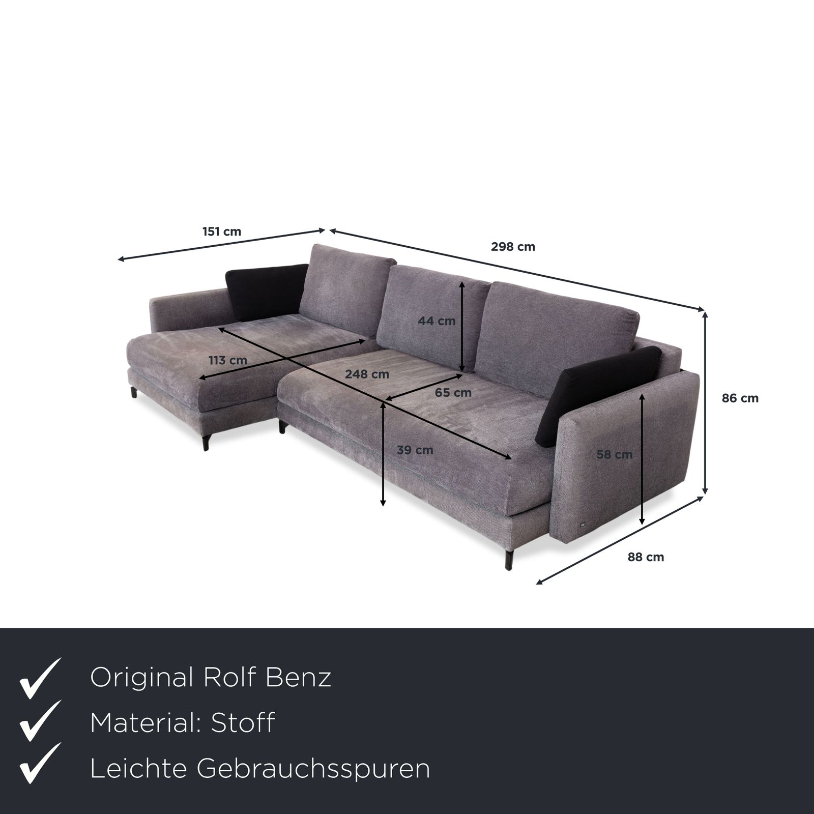 Canapé d'angle Rolf Benz Nuvola en tissu, gris anthracite photo furniture