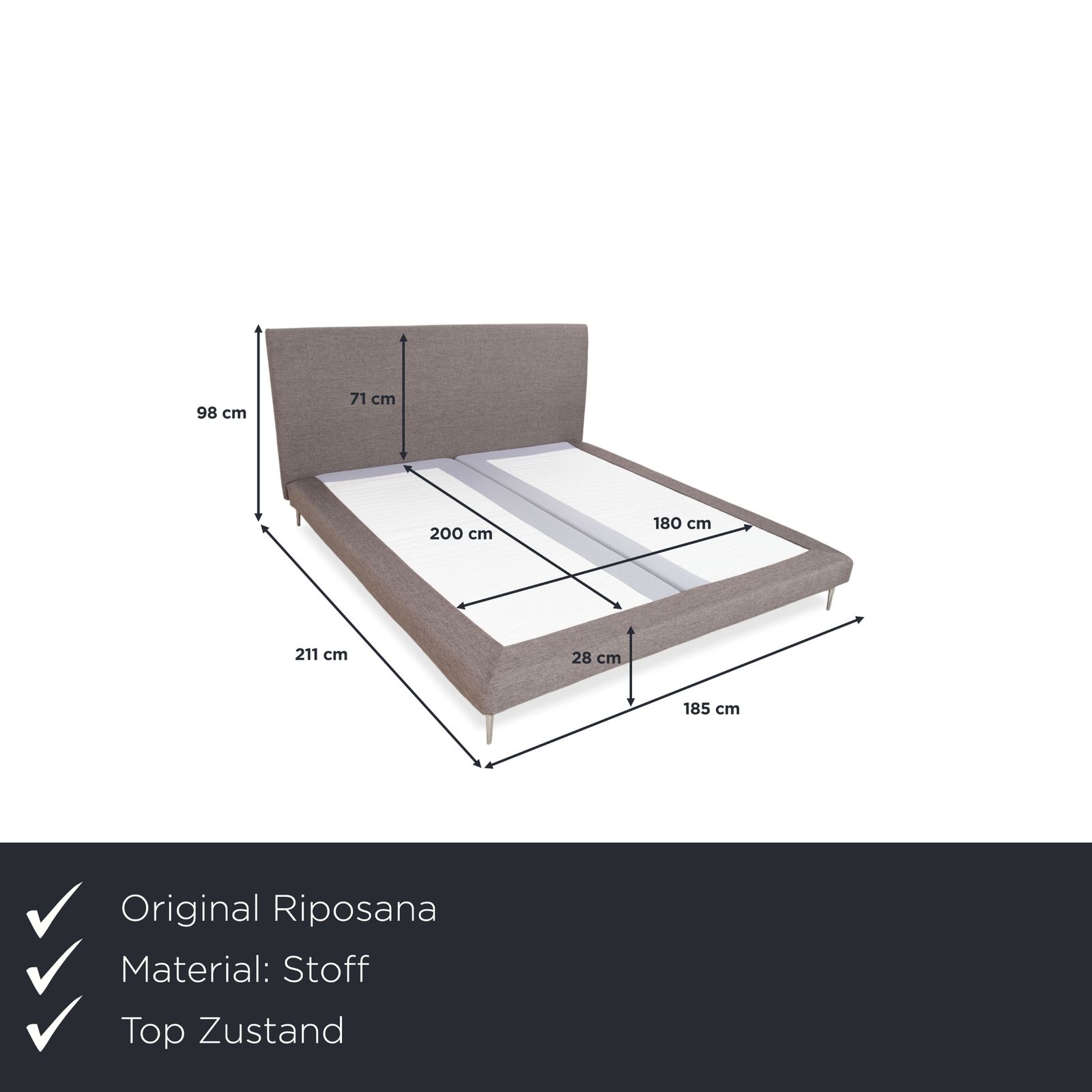 Riposana Puro Fabric Bed Grey photo furniture