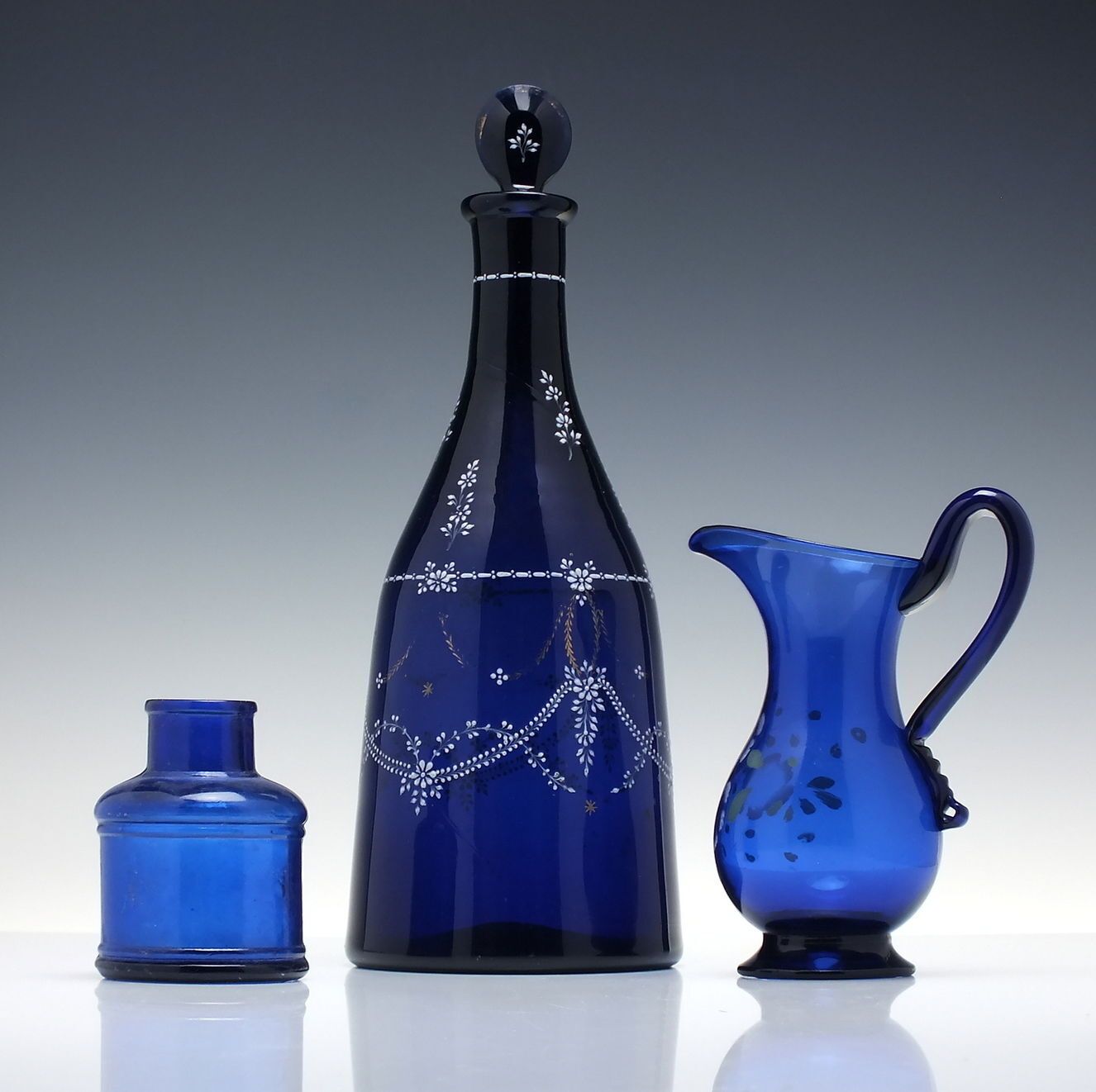 19th Century Enamelled Bohemian Blue Glass Taper Decanter C1820 30 photo furniture