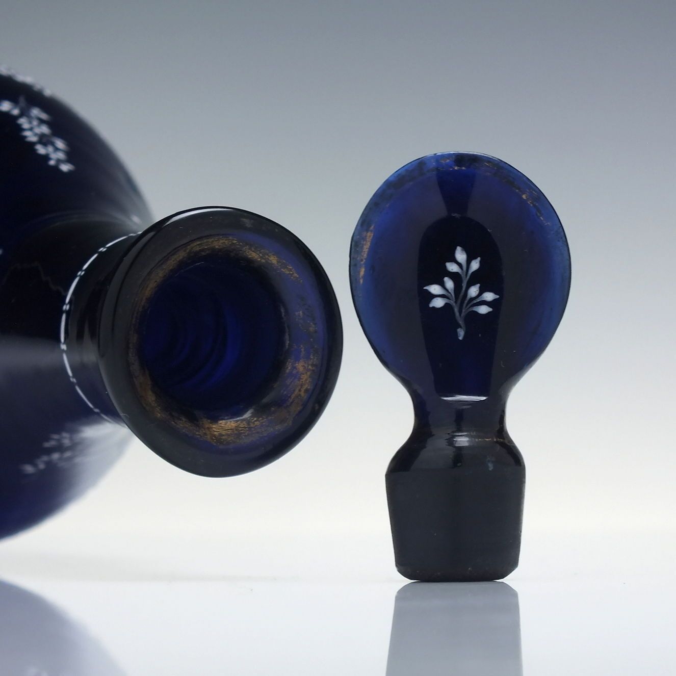 19th Century Enamelled Bohemian Blue Glass Taper Decanter C1820 30 photo 240.0