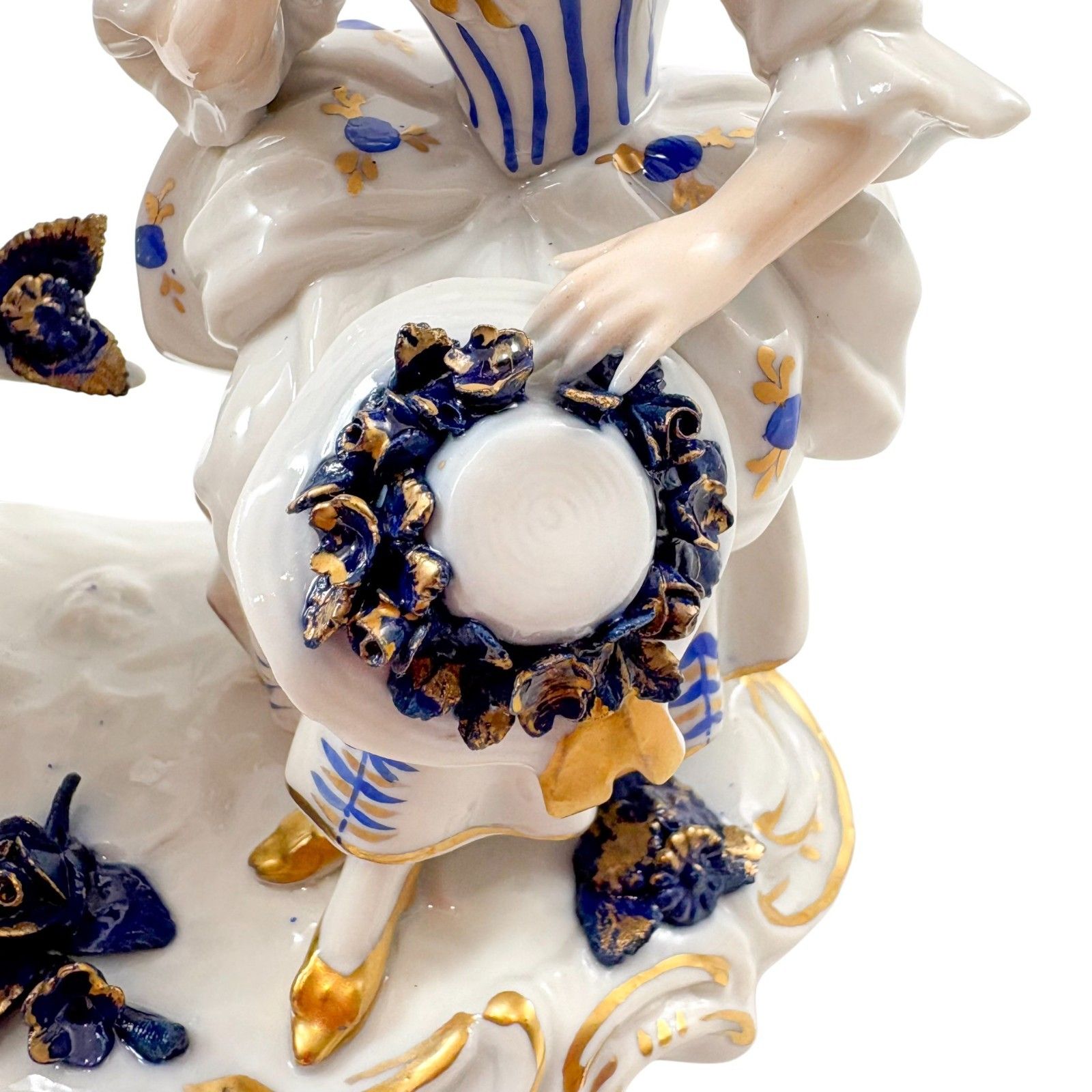 Home Decor Sitzendorf Porcelain Romantic Couple Group, Cobalt Blue Flowers & Gilt, C.1940s photo