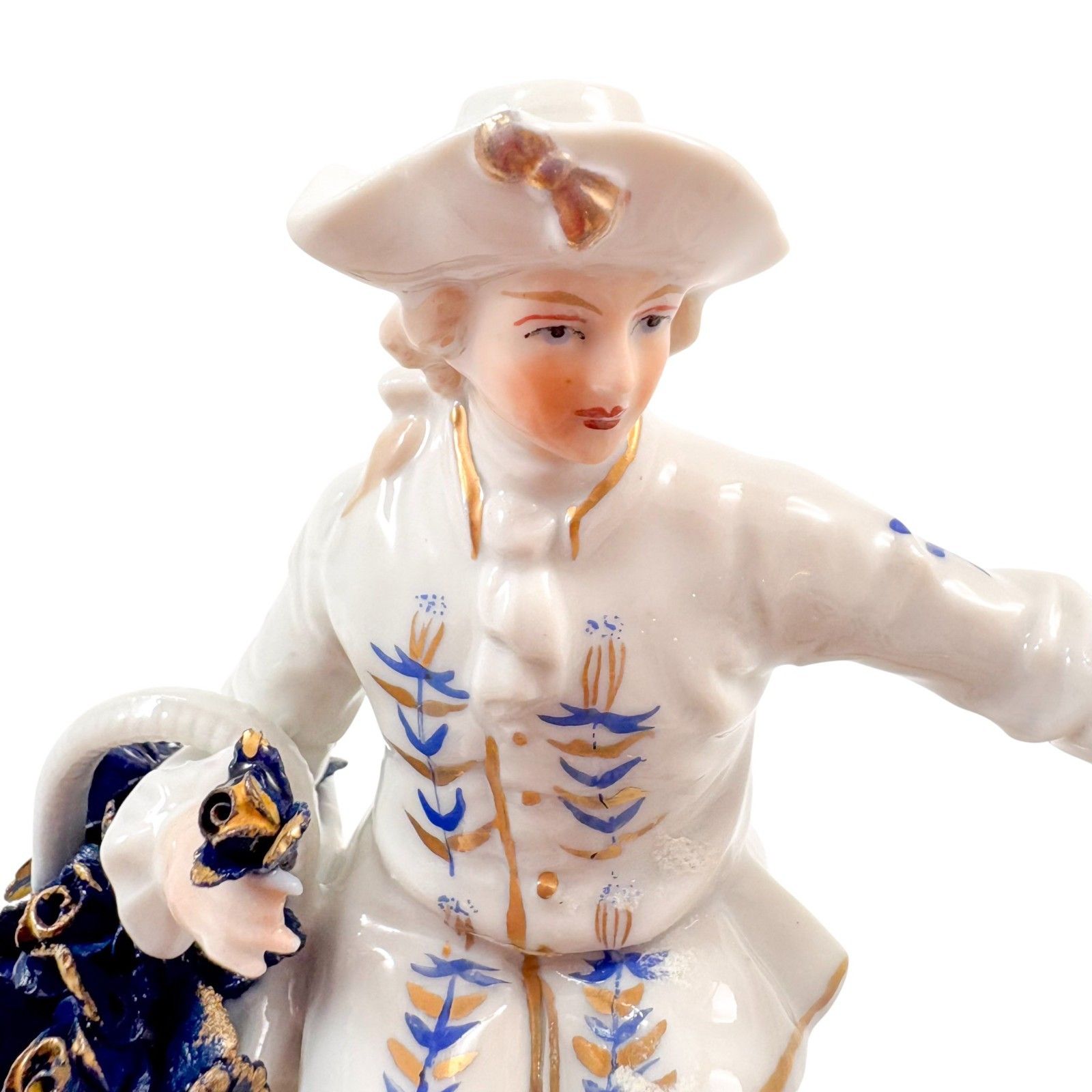 160.0 Sitzendorf Porcelain Romantic Couple Group, Cobalt Blue Flowers & Gilt, C.1940s photo