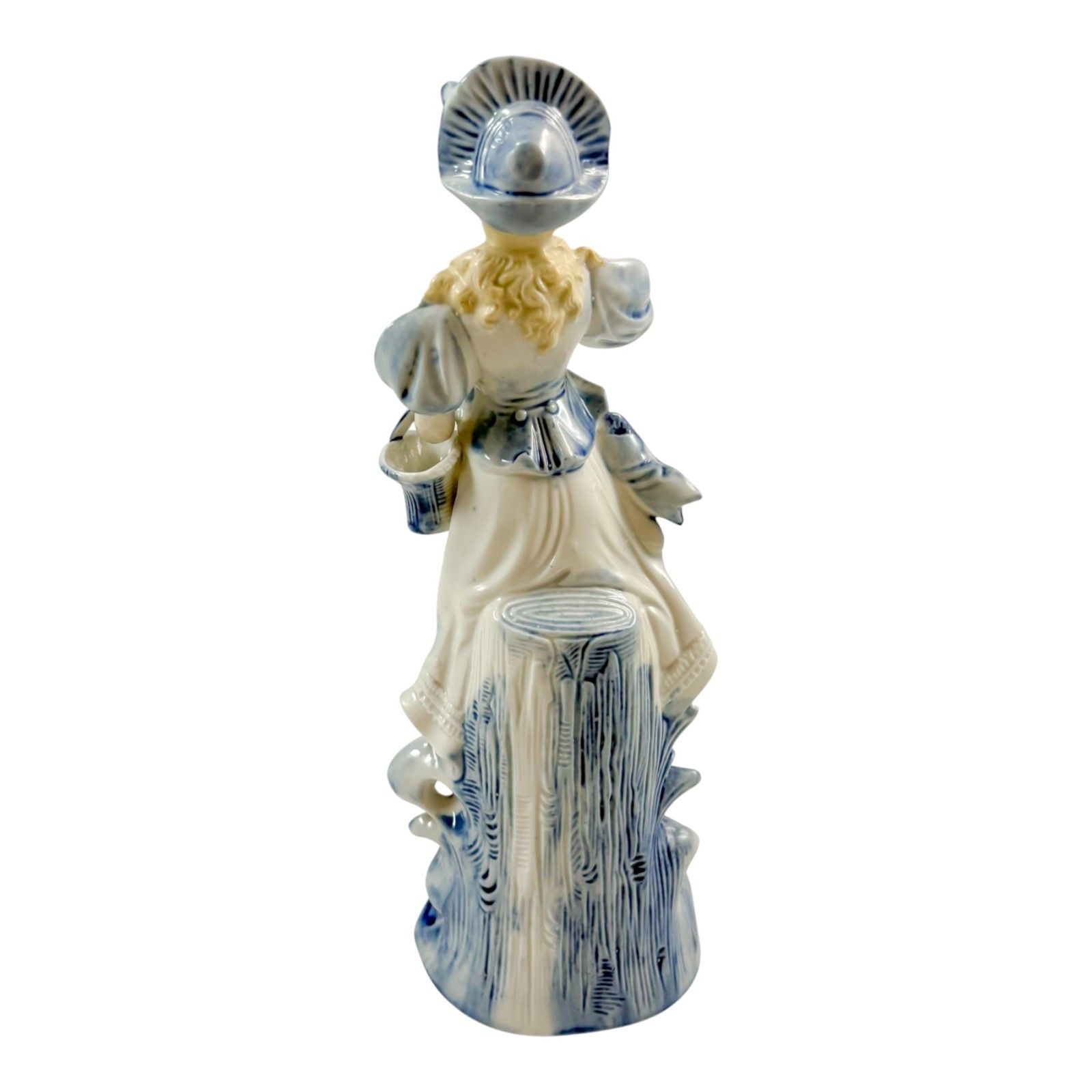 Antique Dresden Porcelain Lady Figure With Basket, Blue And White, 19th Century photo Home Decor