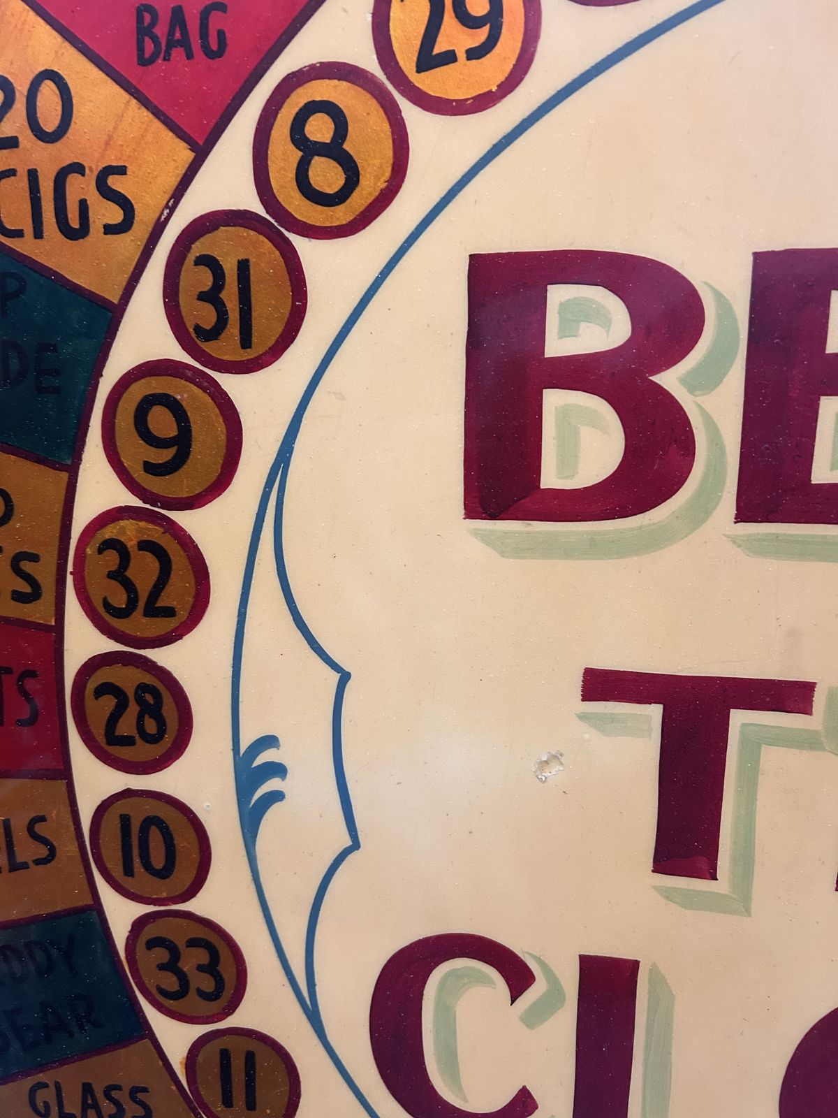 Vintage Fairground “Beat The Clock” Prize Game Display Panel – Original Painted Wood & Metal, C 1930s–50s photo for sale