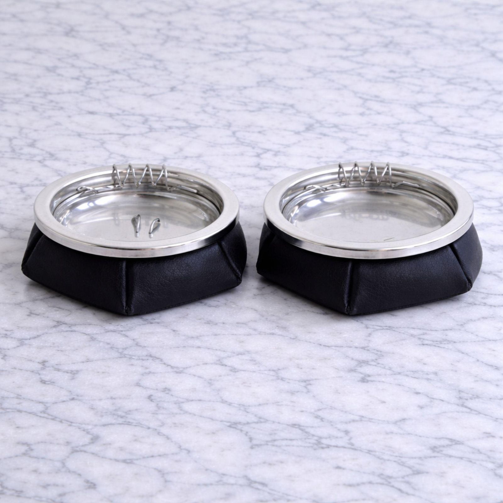 Pair Of 1970s Italian Ashtrays In Black Leather And Metal photo buy