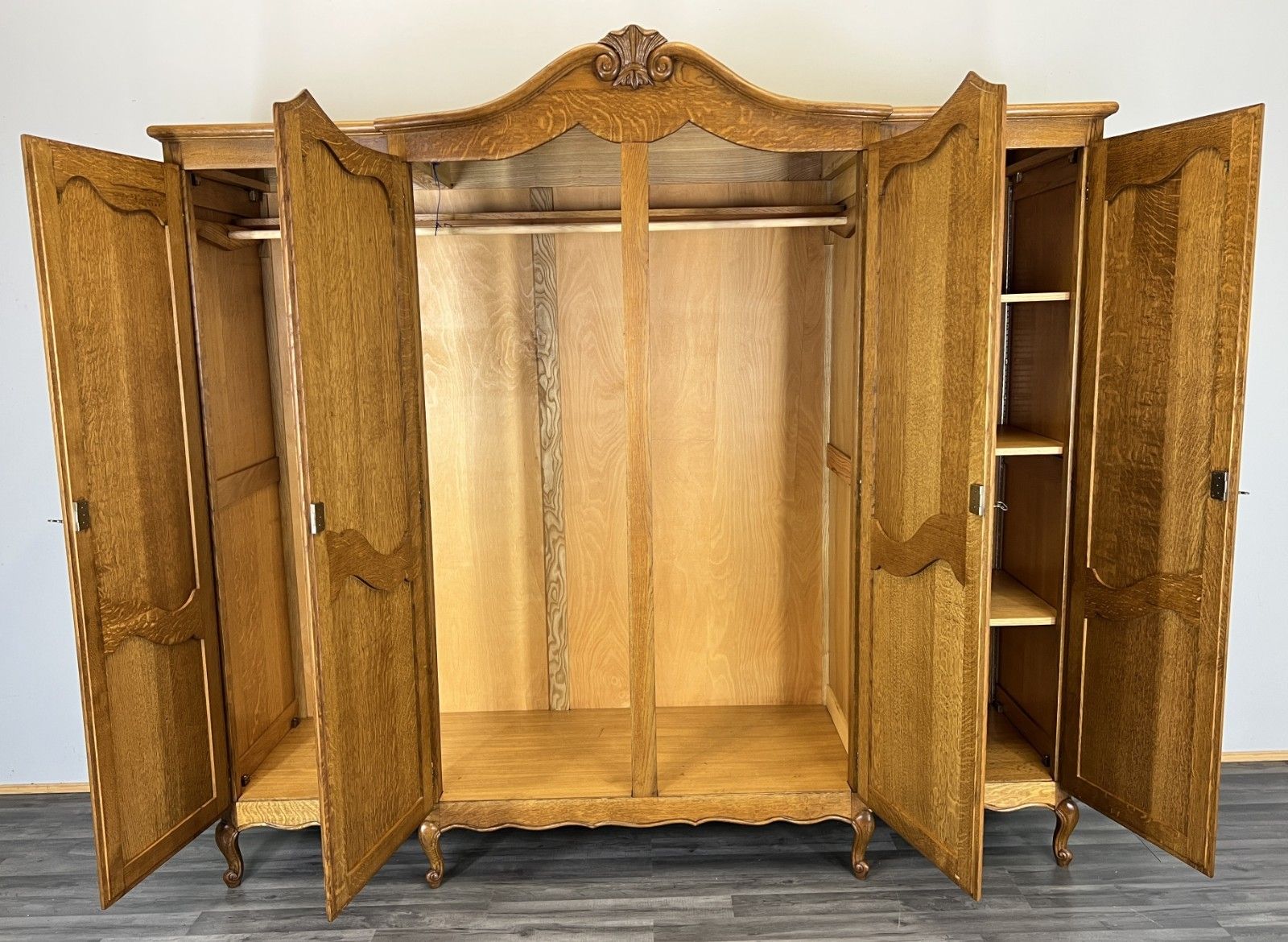 photo furniture Wardrobe Vintage French Louis XVI Style Oak Four Door Carved Armoire Lot 4811