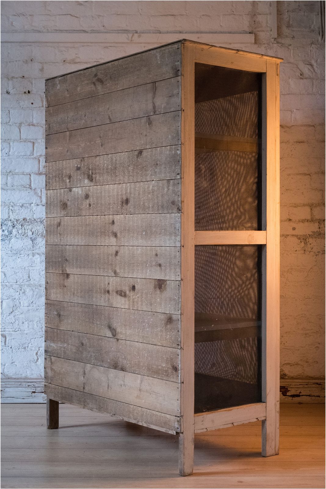 Early 20th Century Pine Shelved Larder Linen Meshed Cupboard (915) photo buy