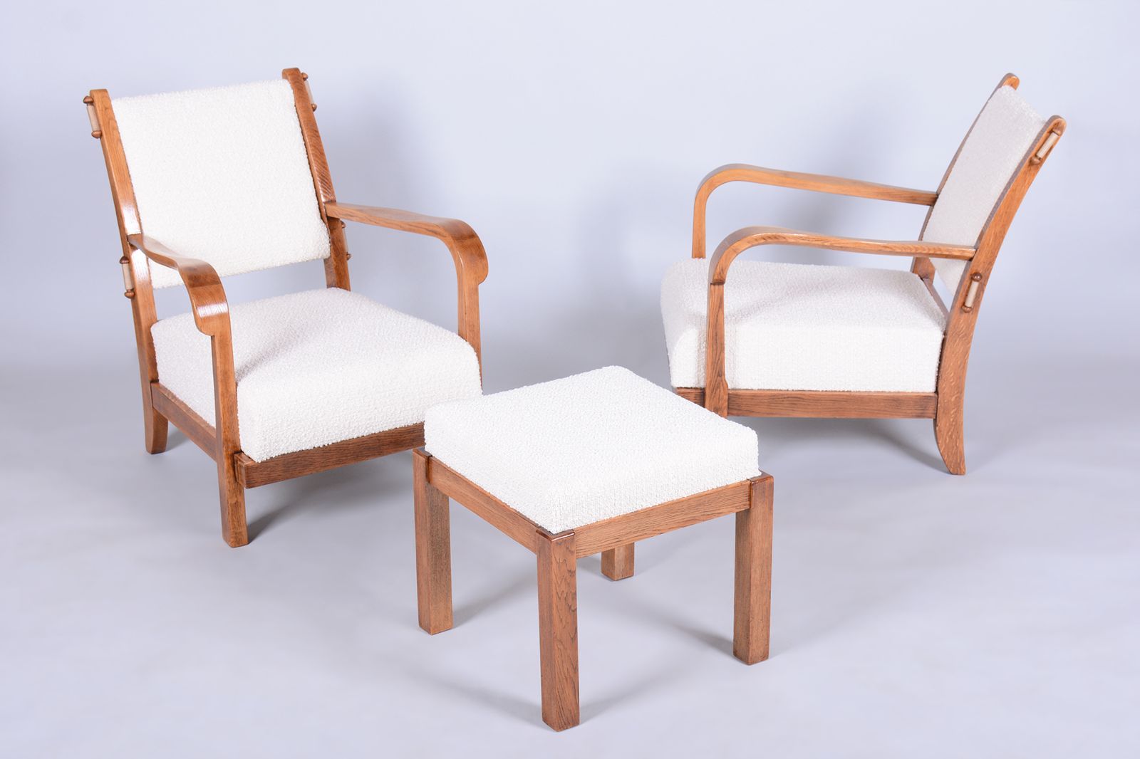 Restored Art Deco Seating Set, By Krásná Jizba, Oak, Reupholstered, Czech, 1930s